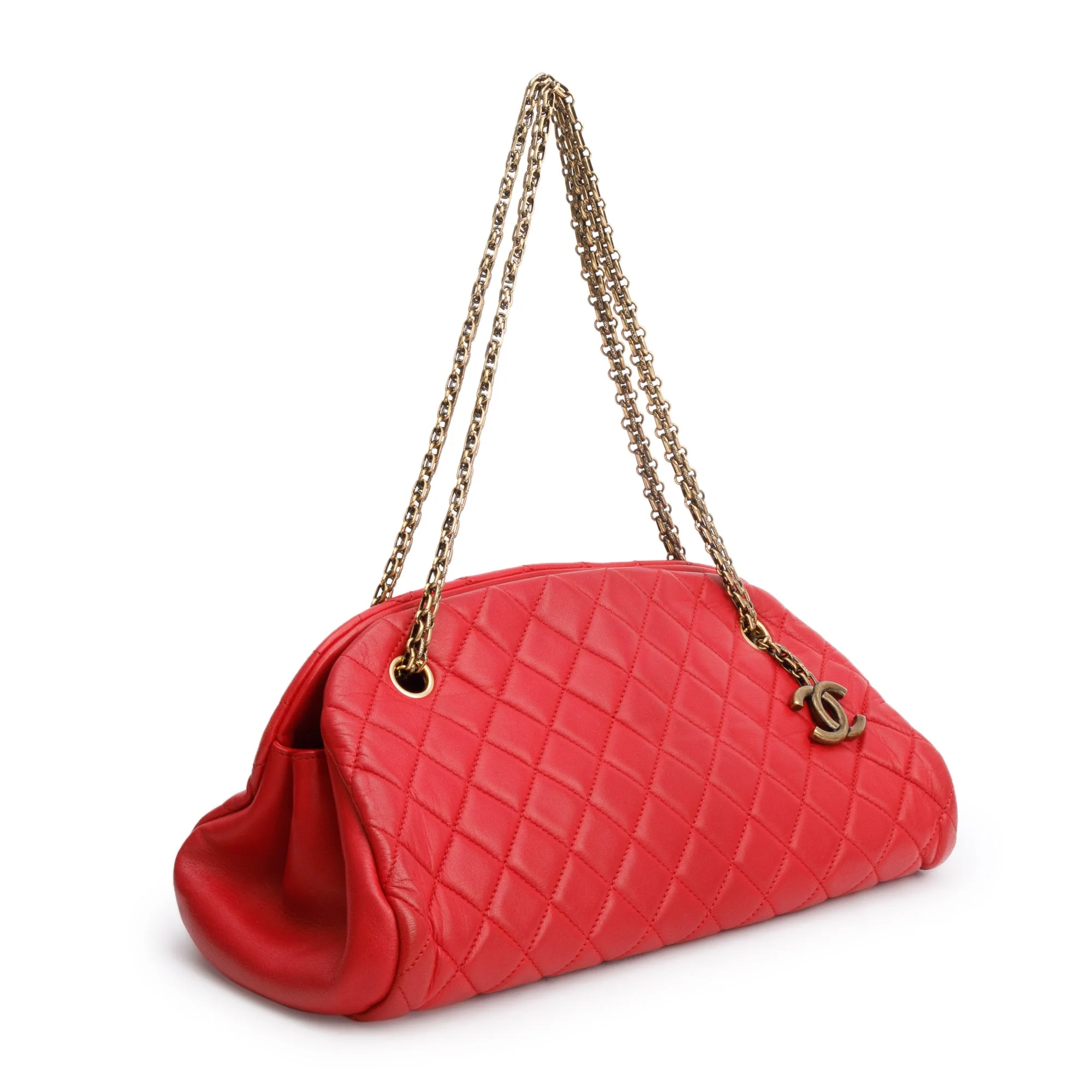 Chanel Red Lambskin Leather Just Mademoiselle Medium Bowler Bag w/ Authenticity Card - Image 2