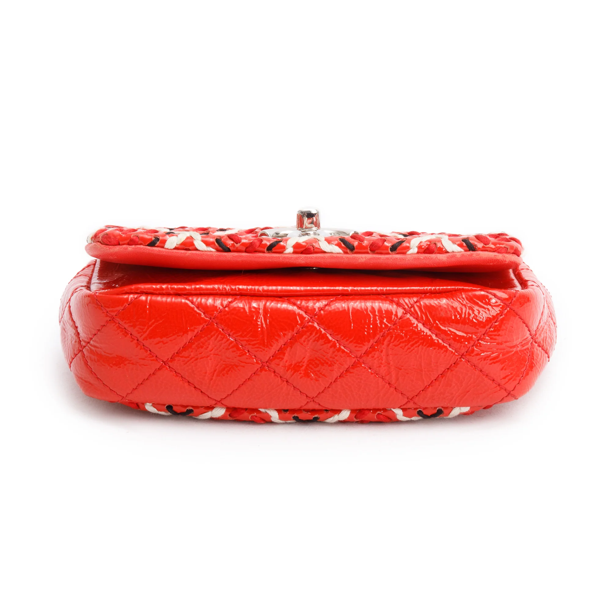 Chanel Red Patent Leather Woven Stitch CC Mini Full Flap Bag - Image 6