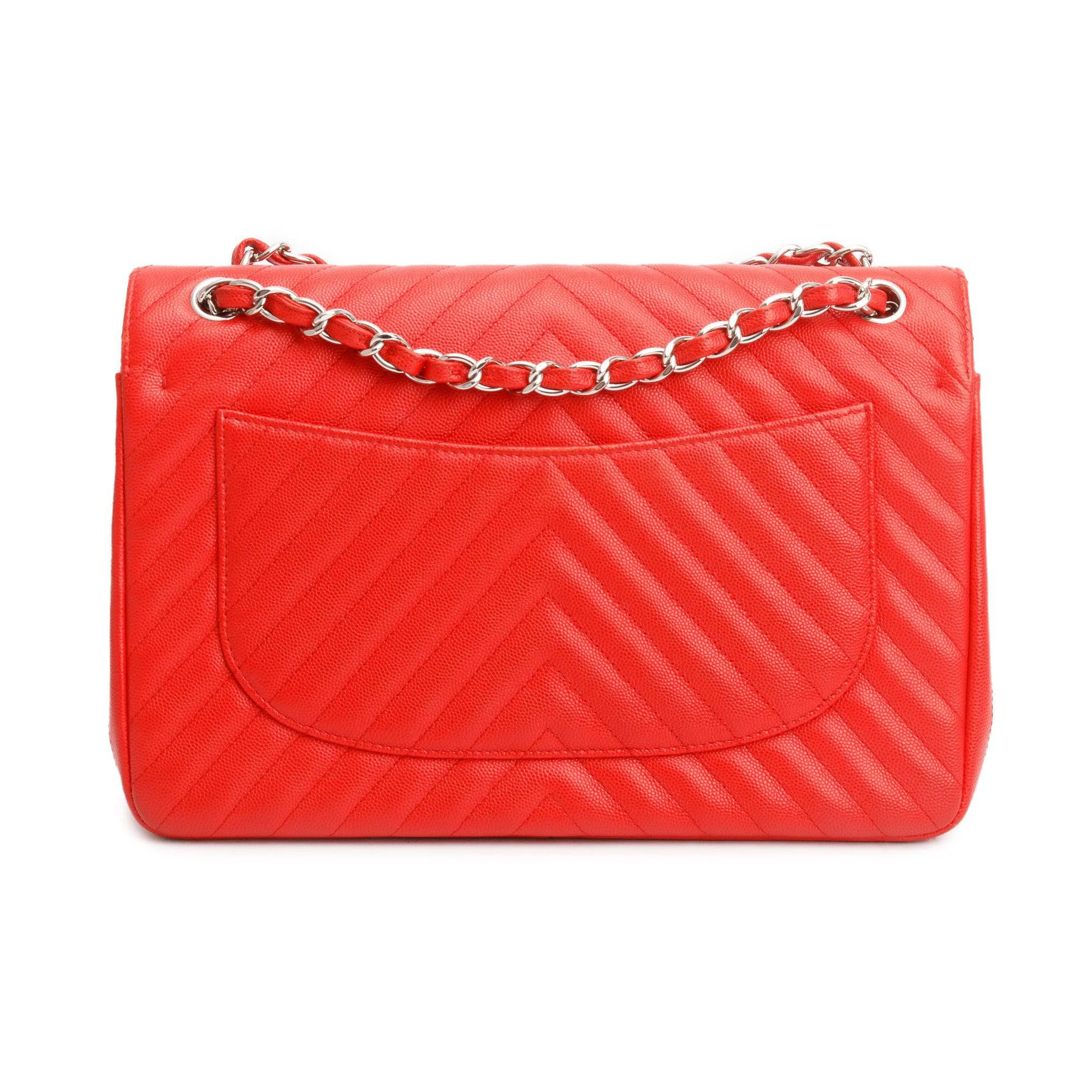 Chanel Red Quilted Caviar Leather Chevron Jumbo Double Flap Bag w/ Authenticity Card - Image 5
