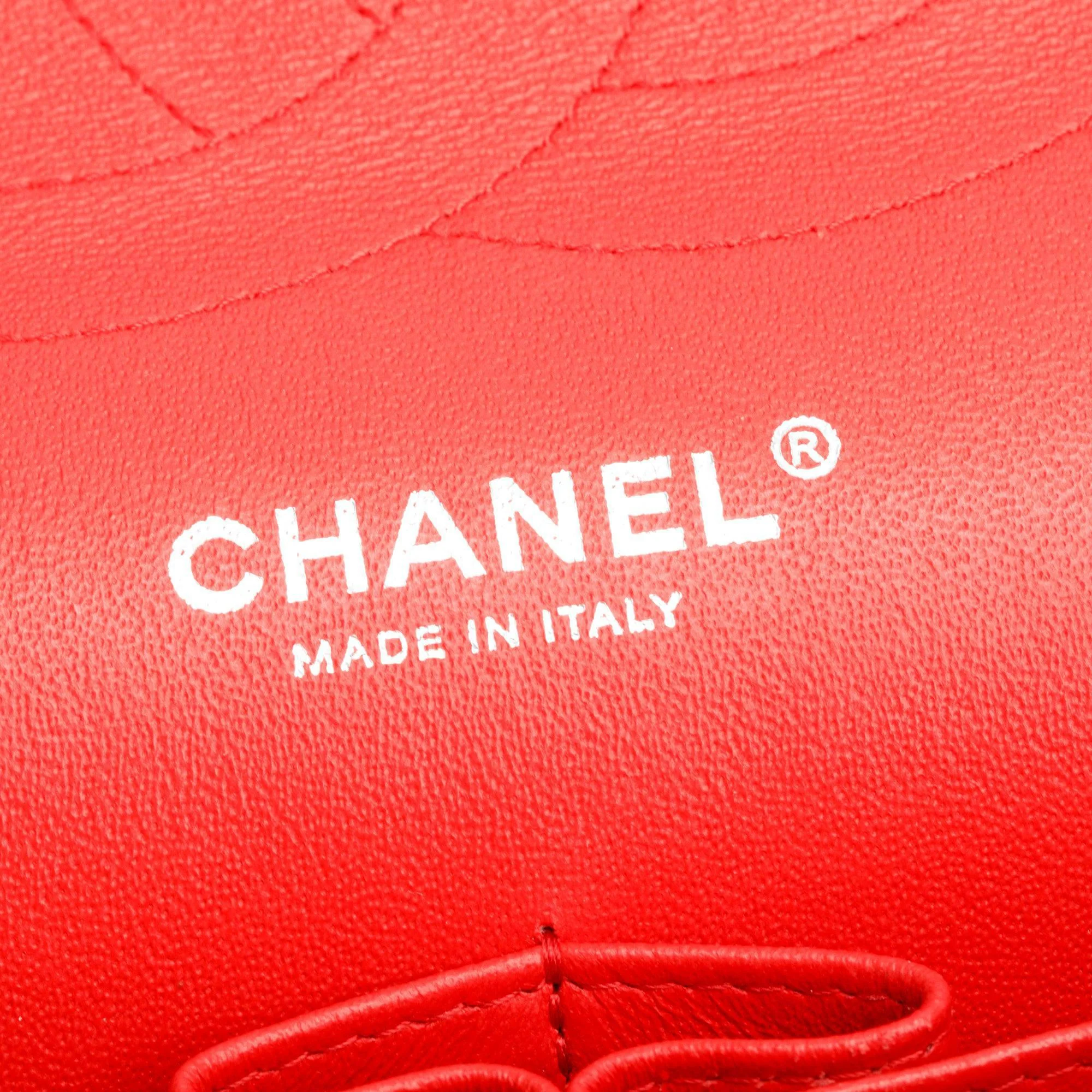 Chanel Red Quilted Caviar Leather Chevron Jumbo Double Flap Bag w/ Authenticity Card - Image 9