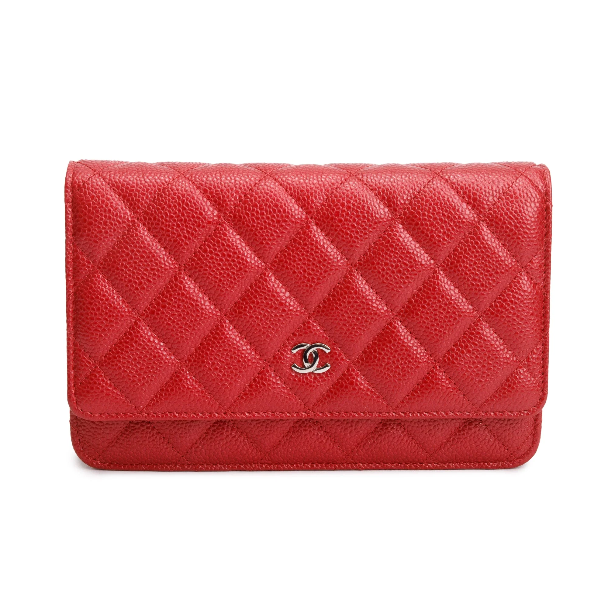 Chanel Red Quilted Caviar Leather Classic Wallet on Chain w/ Box - Image 4