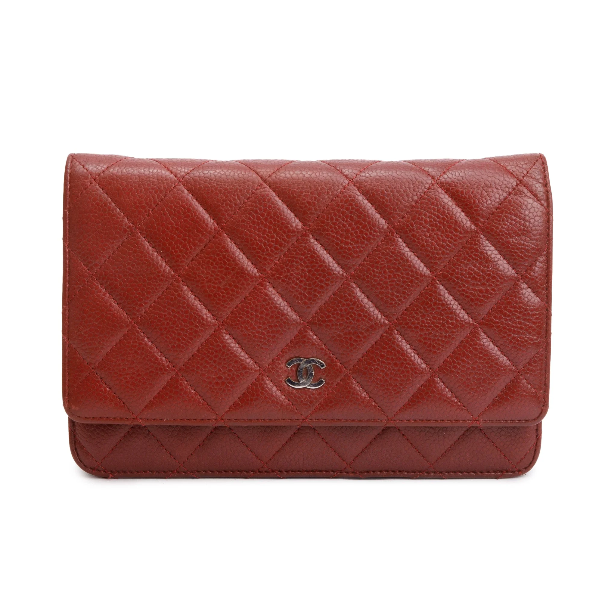 Chanel Red Quilted Caviar Leather Classic Wallet on Chain w/ Box & Authenticity Card - Image 4