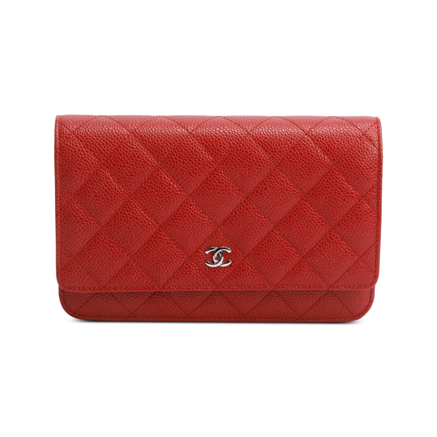 Chanel Red Quilted Caviar Leather Classic Wallet on Chain w/ Box, Receipt, Authenticity Card - Image 4