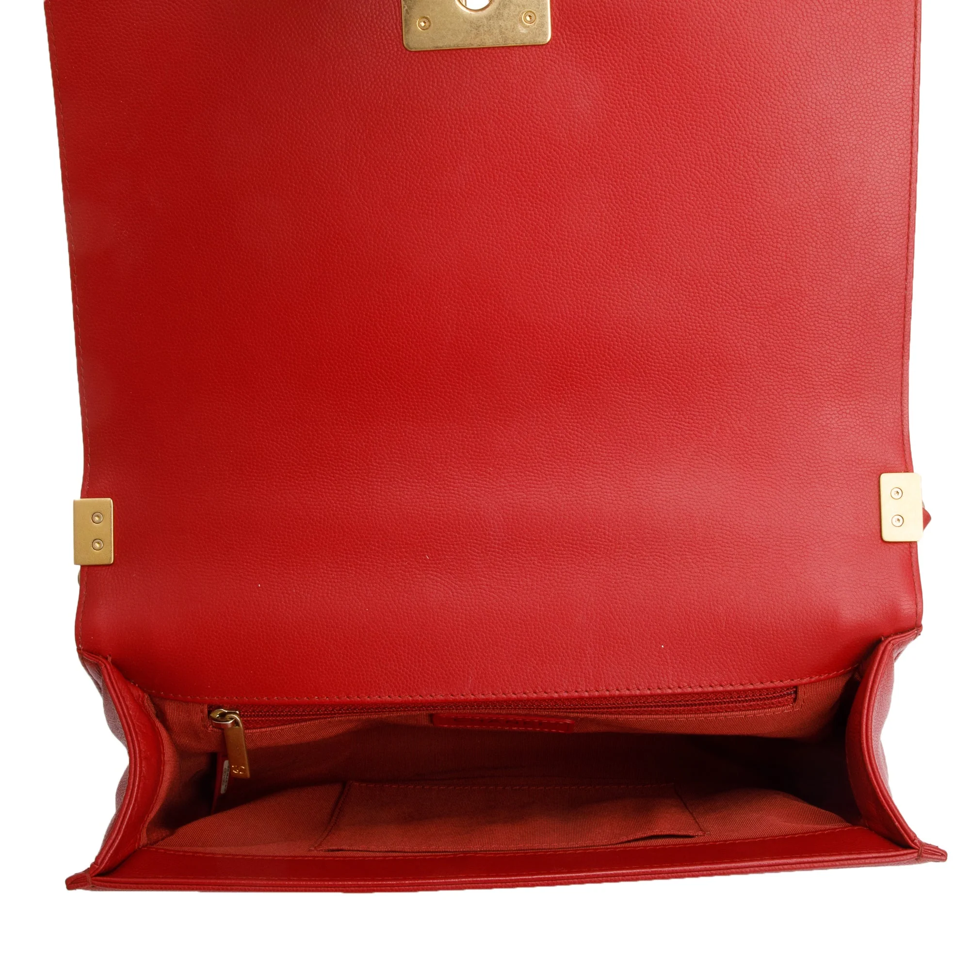 Chanel Red Quilted Caviar Leather Large Boy Bag w/ Authenticity Card - Image 8