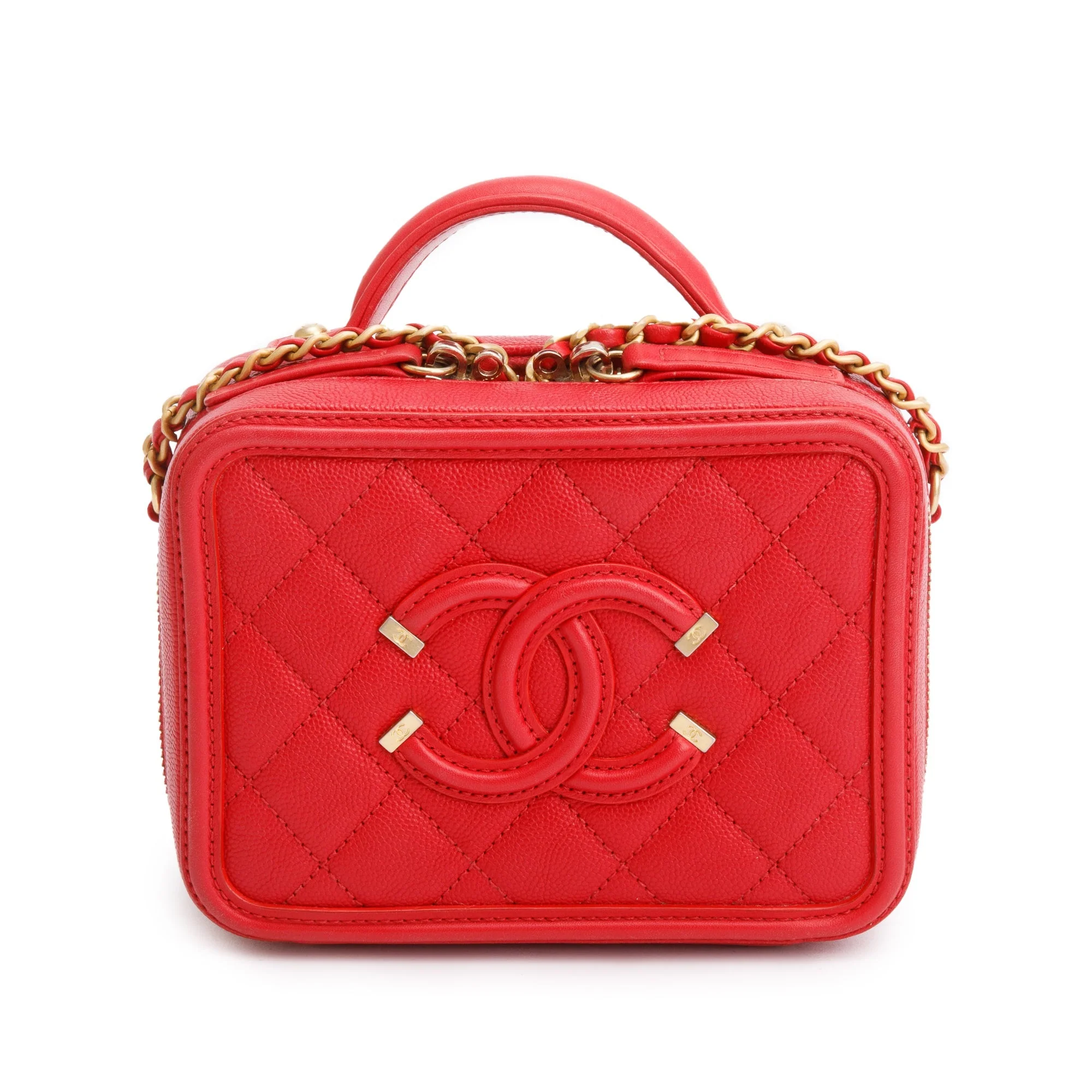 Chanel Red Quilted Caviar Leather Small CC Filigree Vanity Chain Clutch - Image 3
