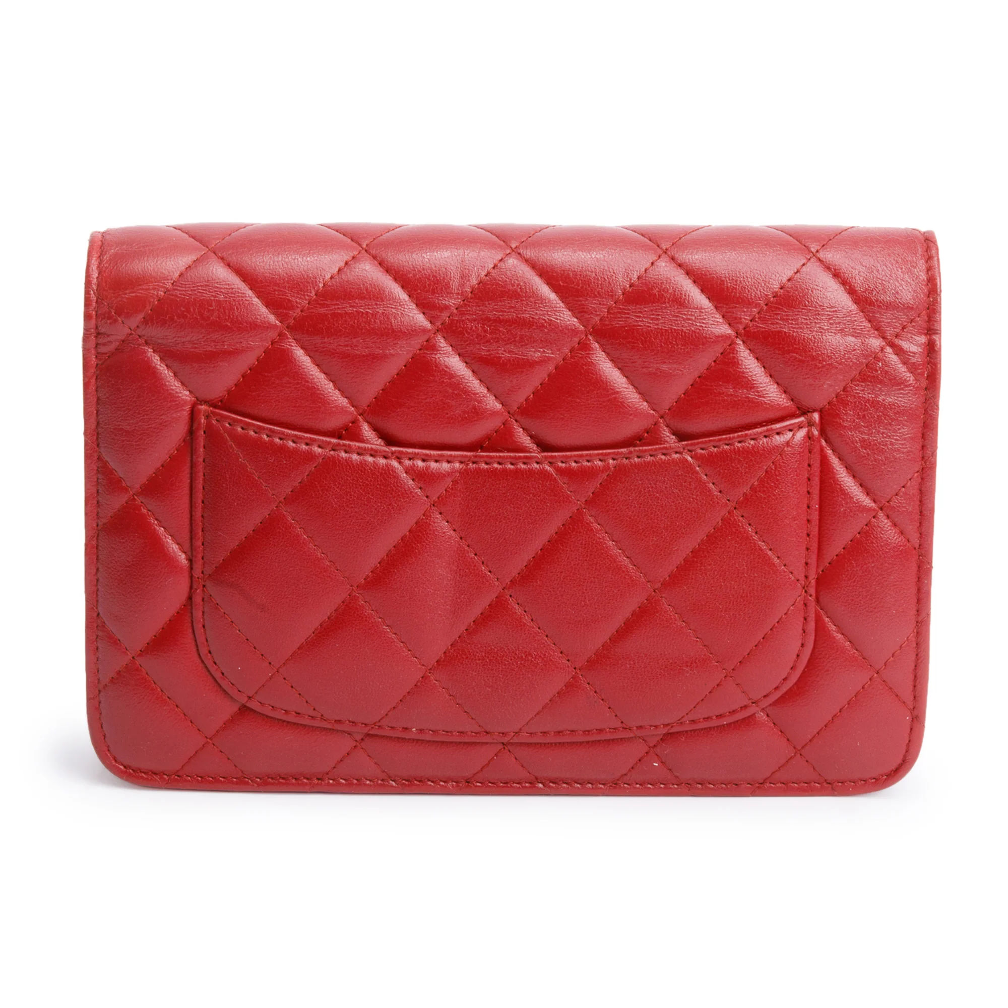 Chanel Red Quilted Lambskin Leather Classic Wallet on Chain w/ Authenticity Card - Image 5