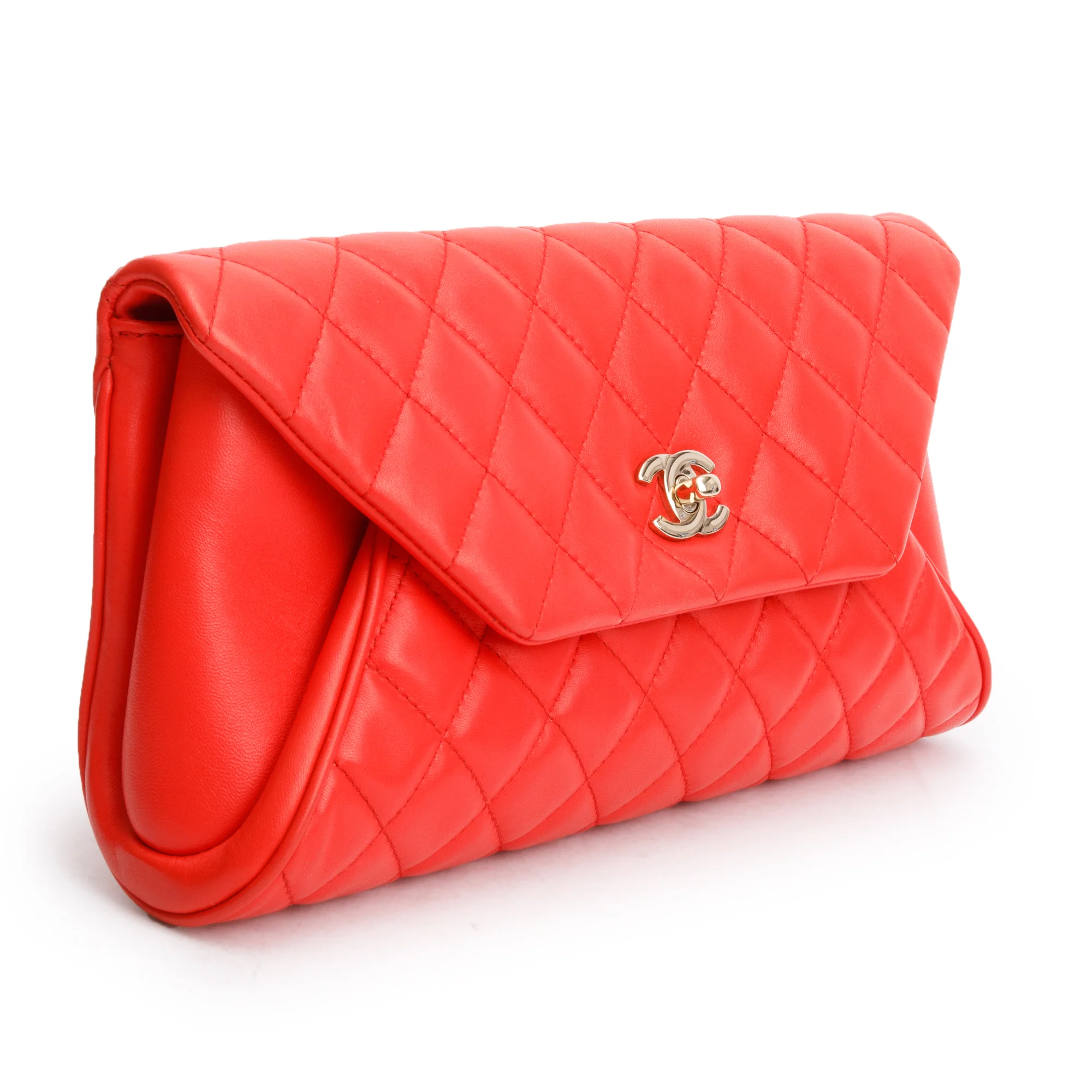 Chanel Red Quilted Lambskin Leather Fold Up Again Clutch w/ Box - Image 3