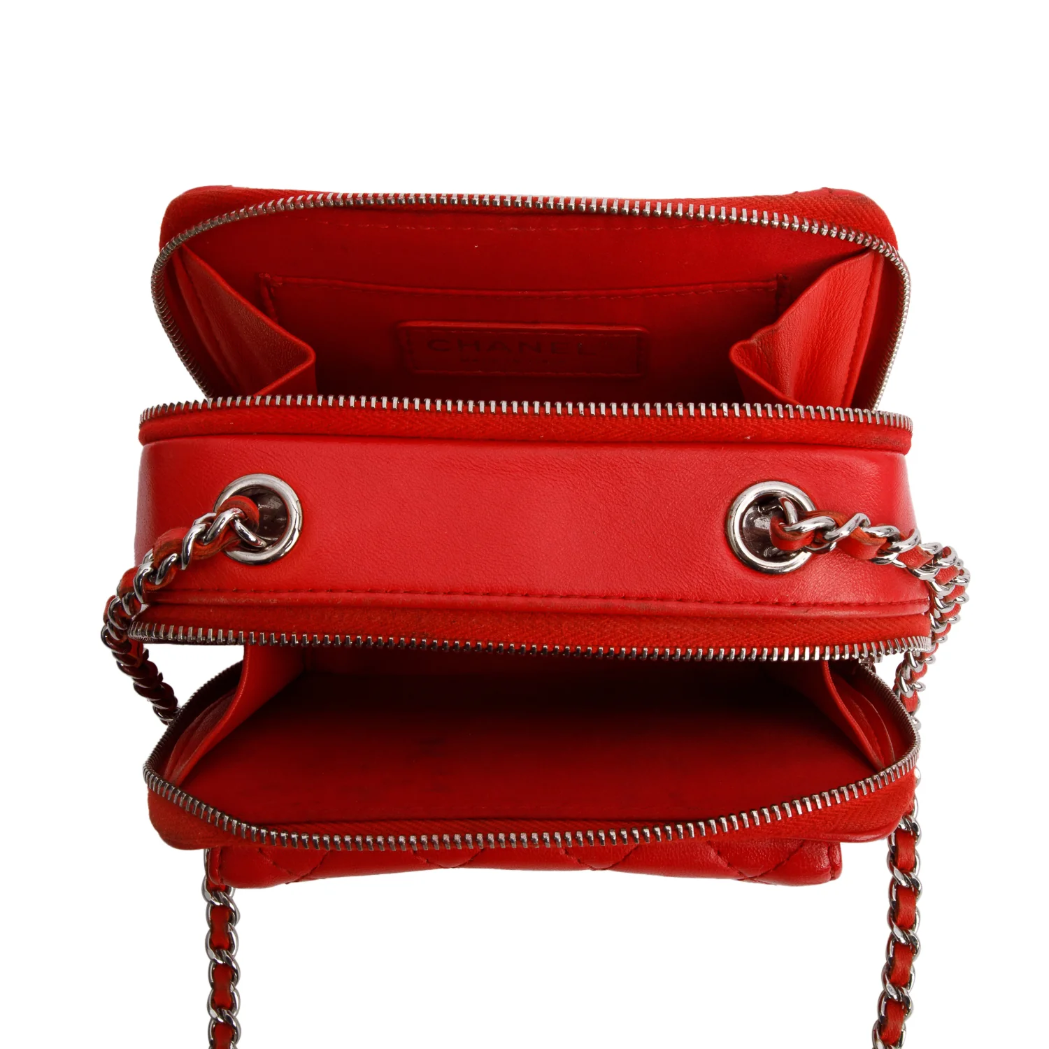 Chanel Red Quilted Lambskin Leather Pocket Box Camera Bag - Image 8
