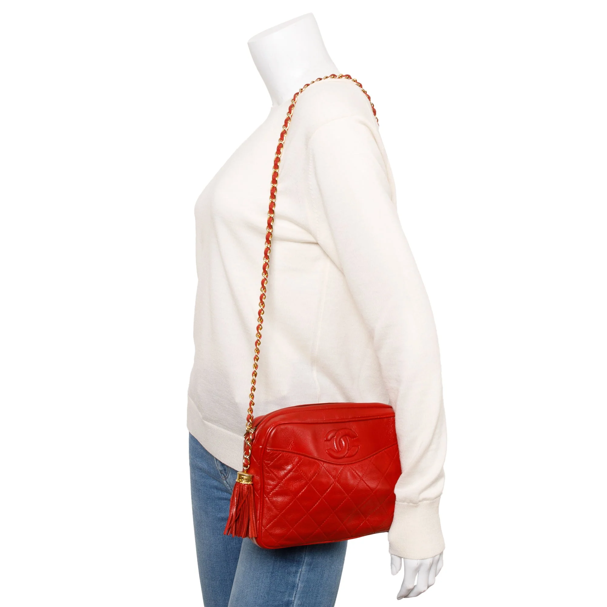 Chanel Red Quilted Leather CC Tassel Camera Bag - Image 2