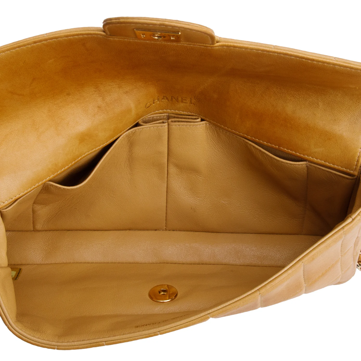 Chanel Tan Lambskin Quilted East West Chocolate Bar Flap Bag - Image 8