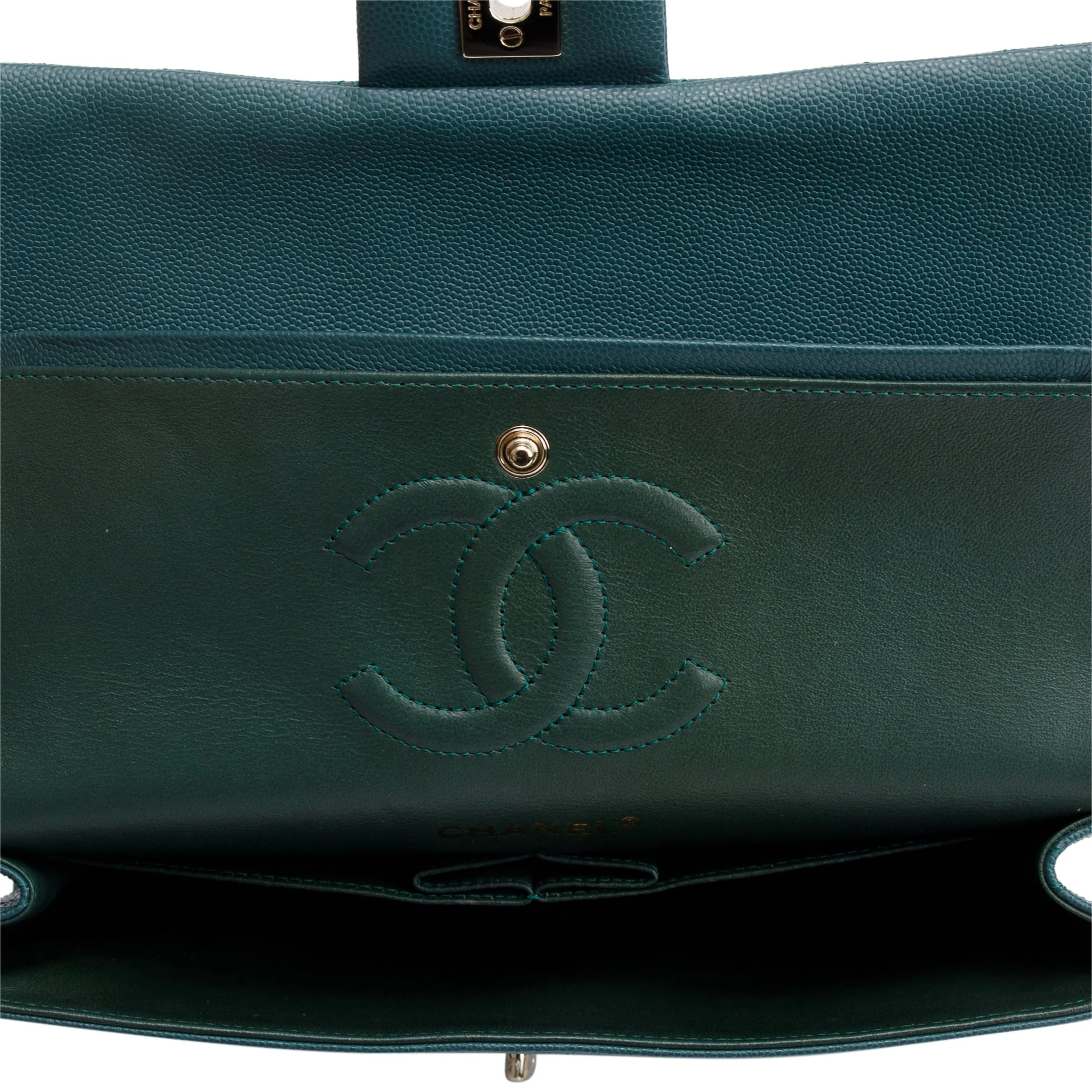 Chanel Teal Quilted Caviar Leather Classic Medium Double Flap Bag w/ Box & Authenticity Card - Image 6