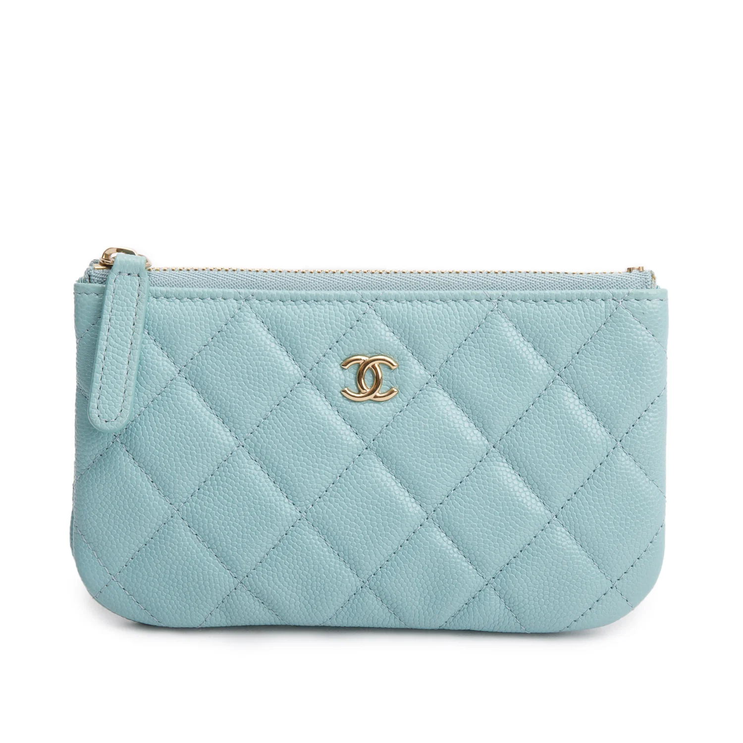 Chanel Turquoise Caviar Leather Classic Mini O-Case Zipped Pouch w/ Box & Authenticity Card