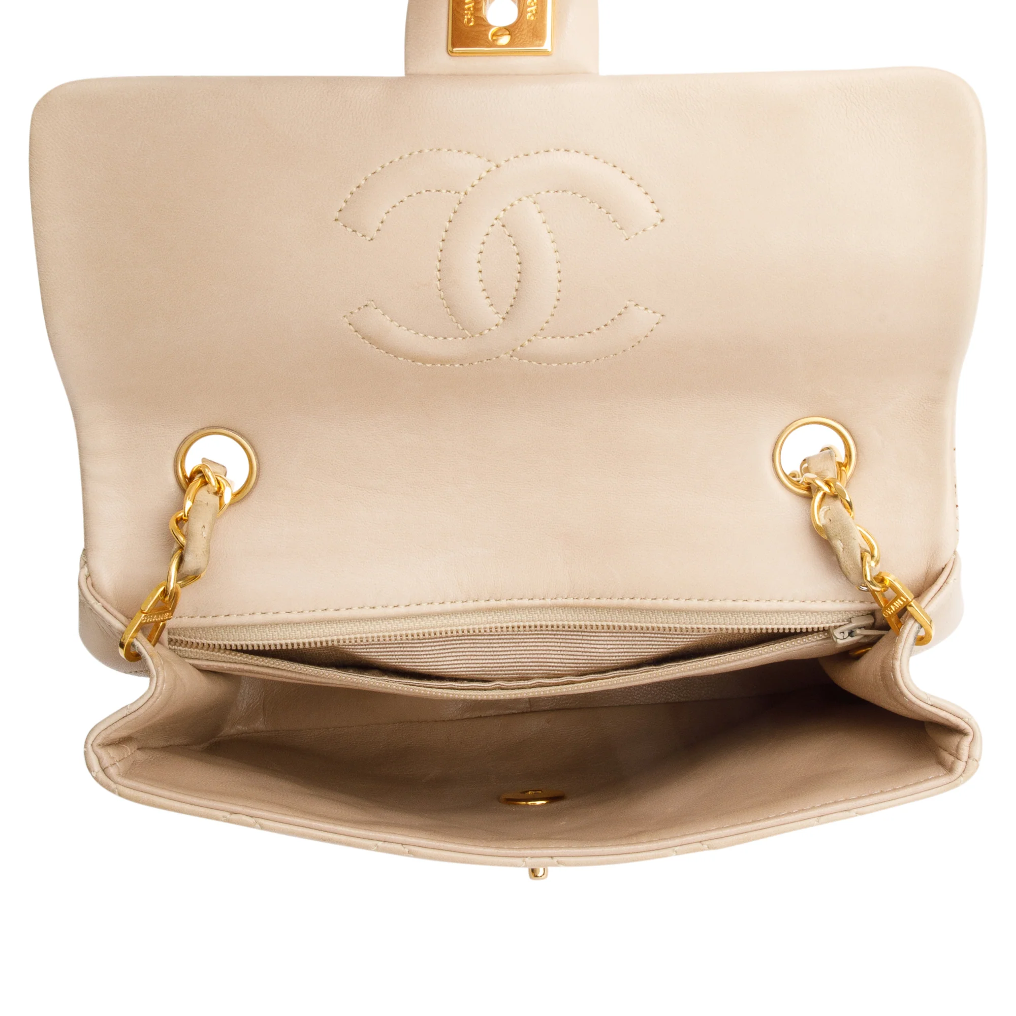 Chanel Vintage Beige Leather Small Square Single Flap Bag - Image 8