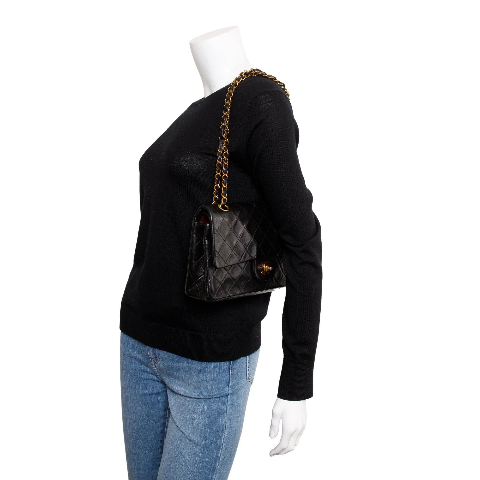 Chanel Vintage Black Lambskin Classic Medium Double Flap Bag - Image 2