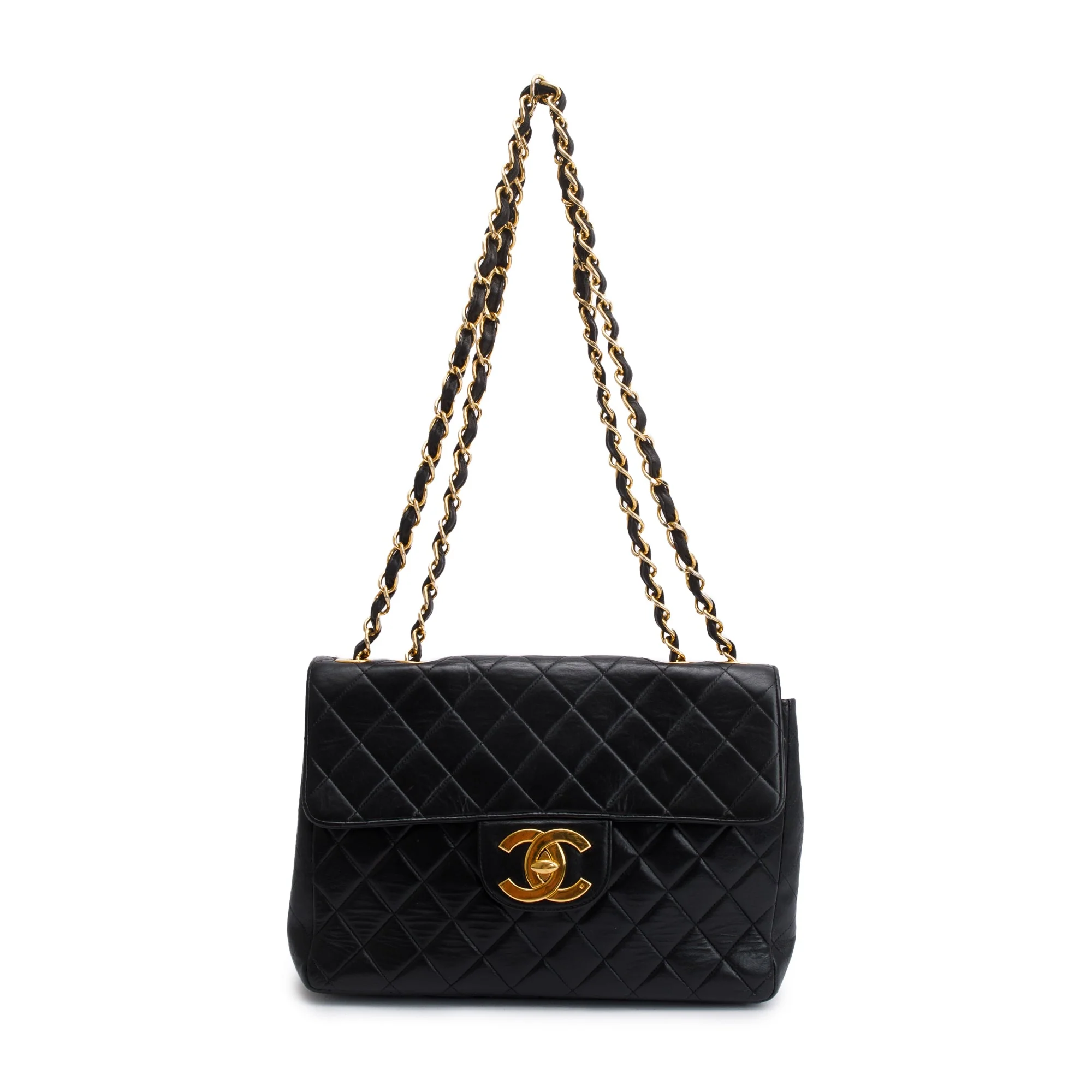 Chanel Vintage Black Quilted Lambskin Classic Jumbo Single Flap Bag - Image 3