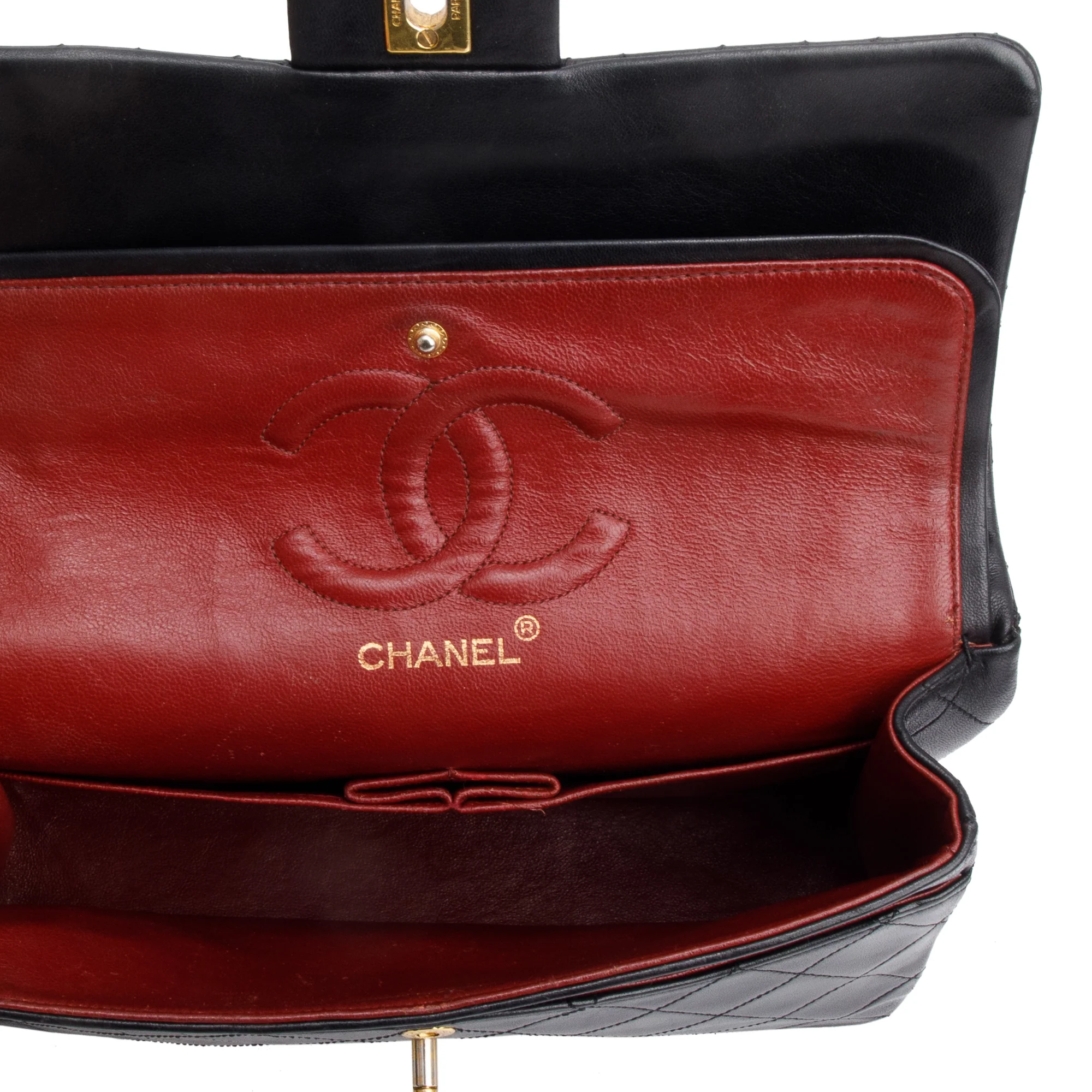 Chanel Vintage Black Quilted Lambskin Leather Classic Medium Double Flap Bag - Image 7