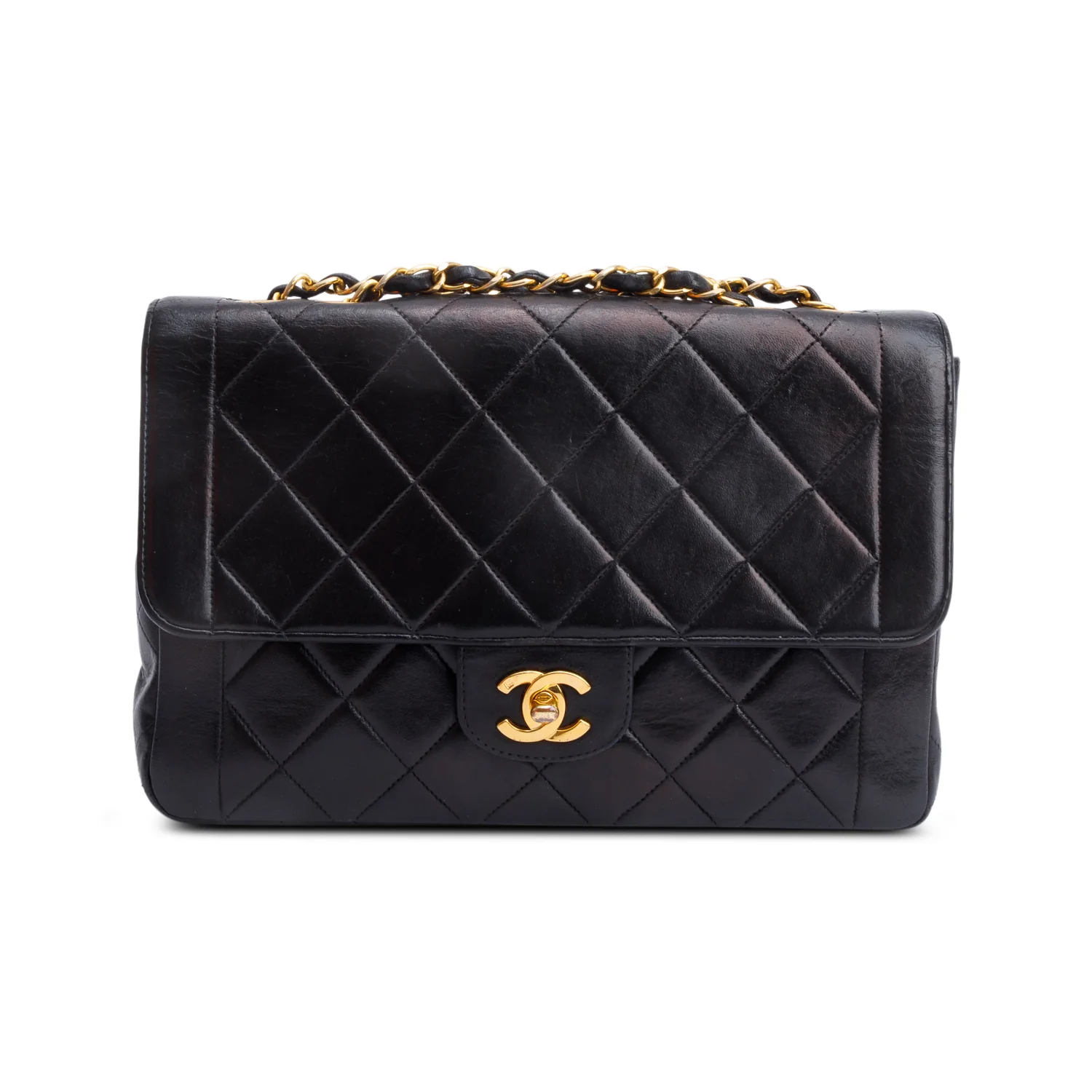 Chanel Vintage Black Quilted Lambskin Leather Medium CC Chain Flap Bag - Image 3