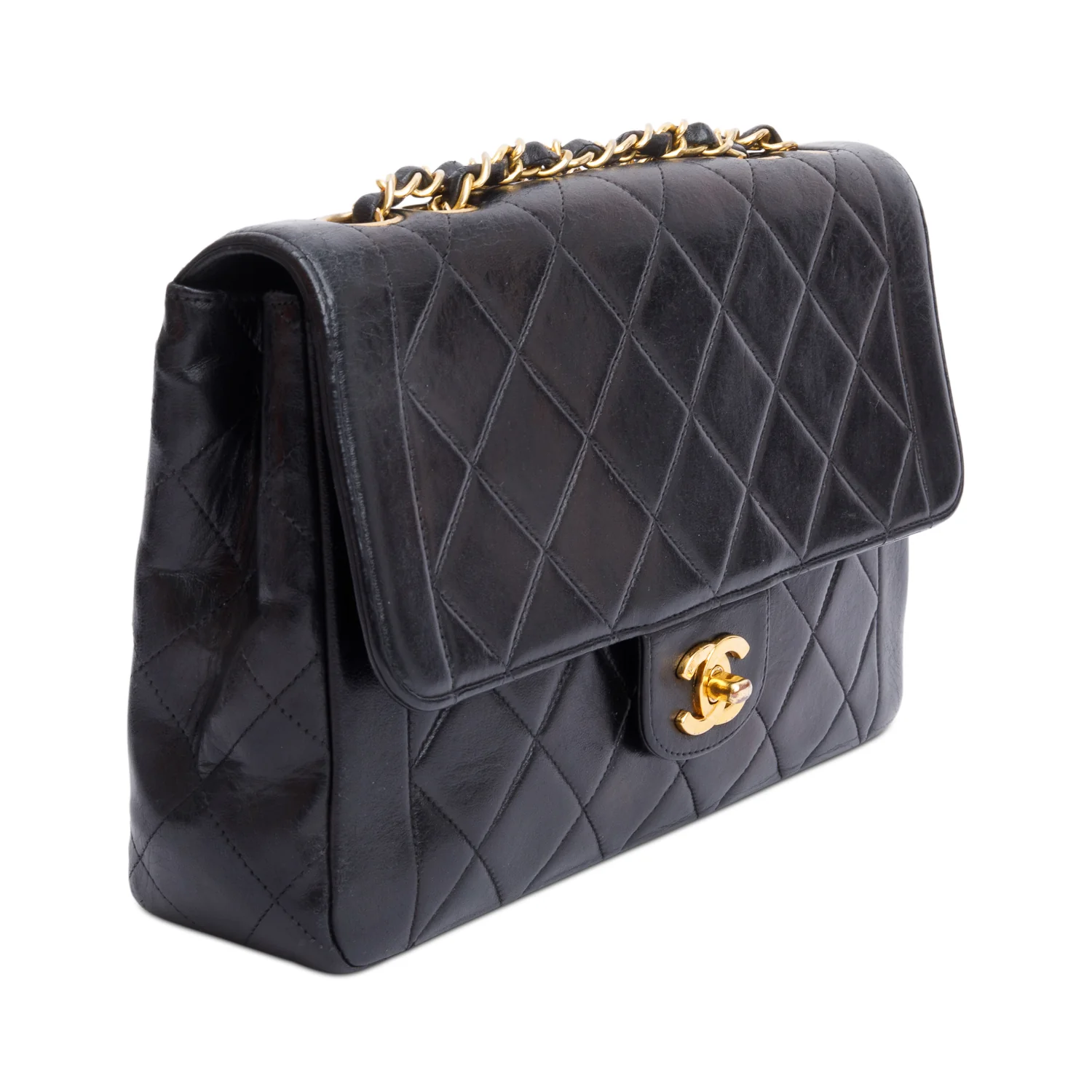Chanel Vintage Black Quilted Lambskin Leather Medium CC Chain Flap Bag - Image 4