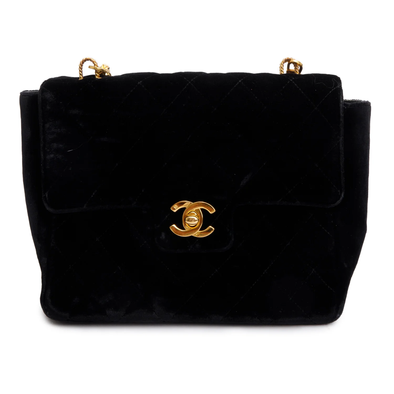 Chanel Vintage Black Quilted Velvet Small Square Single Flap Bag - Image 3