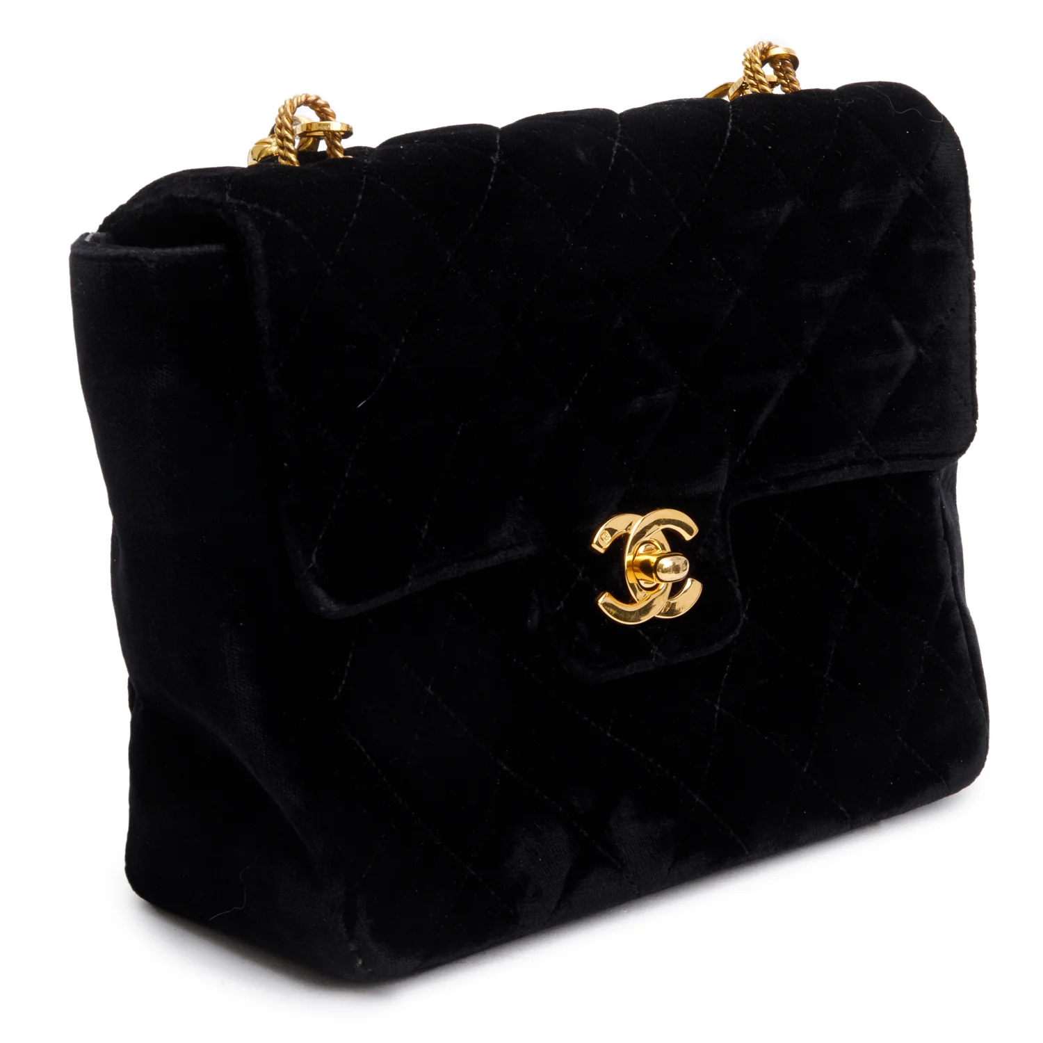Chanel Vintage Black Quilted Velvet Small Square Single Flap Bag - Image 4