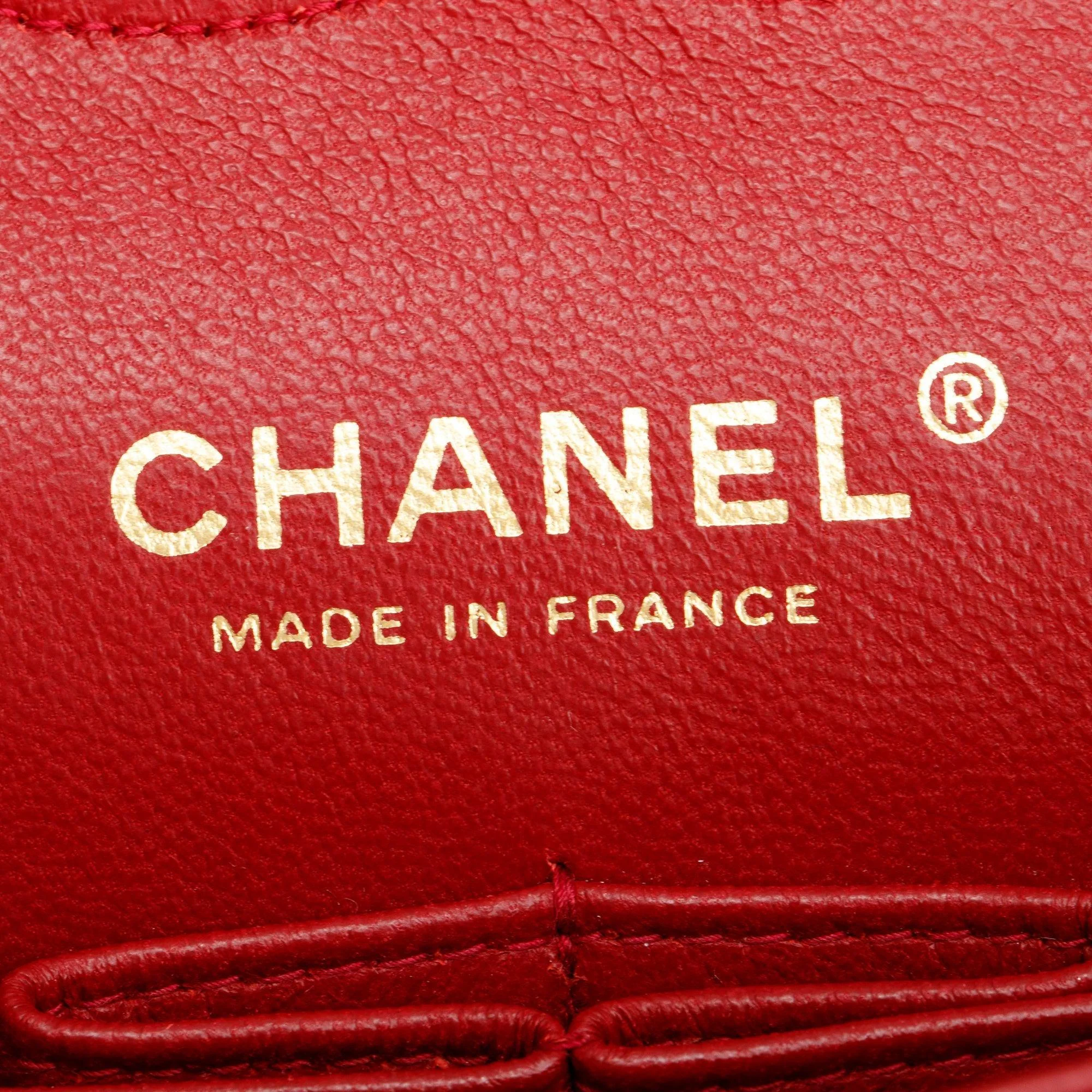 Chanel Vintage Red Quilted Lambskin Leather Classic Medium Double Flap Bag w/ Box & Authenticity Card - Image 10