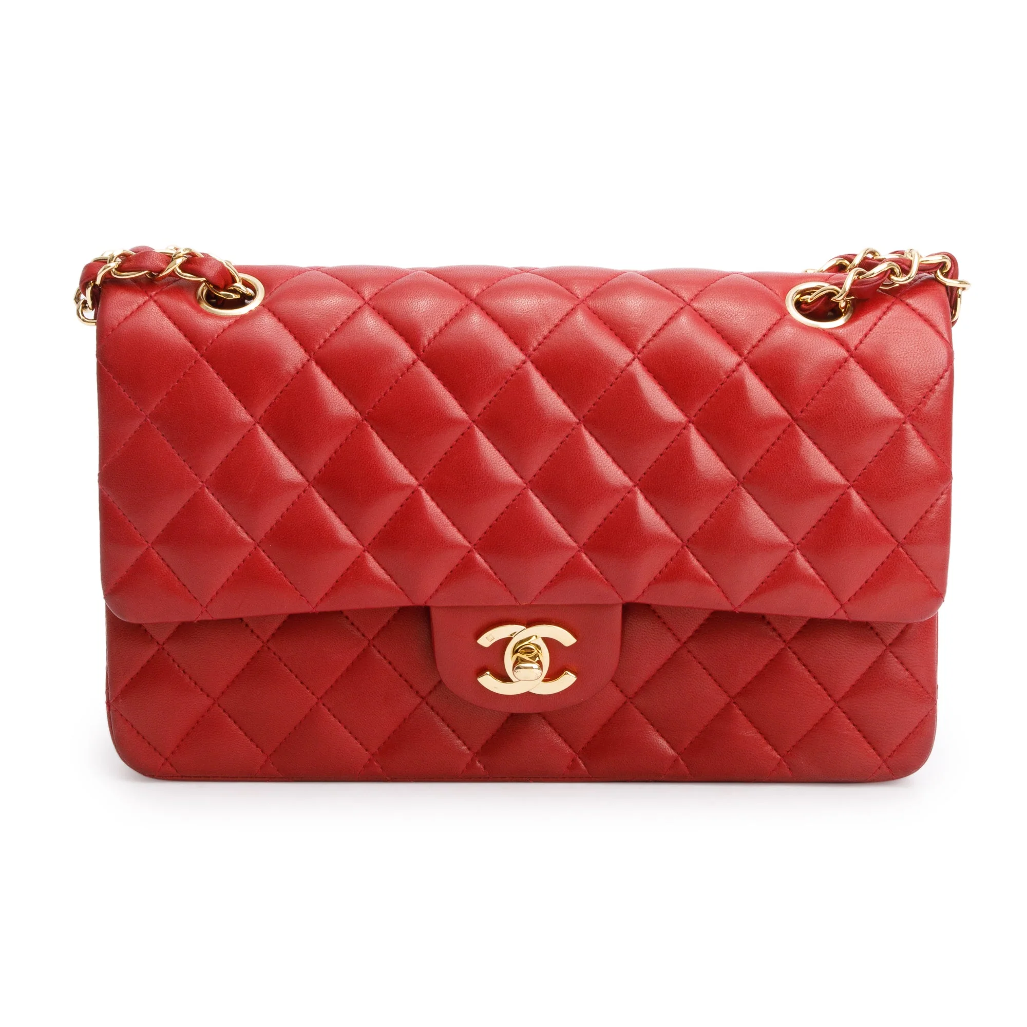 Chanel Vintage Red Quilted Lambskin Leather Classic Medium Double Flap Bag w/ Box & Authenticity Card - Image 4