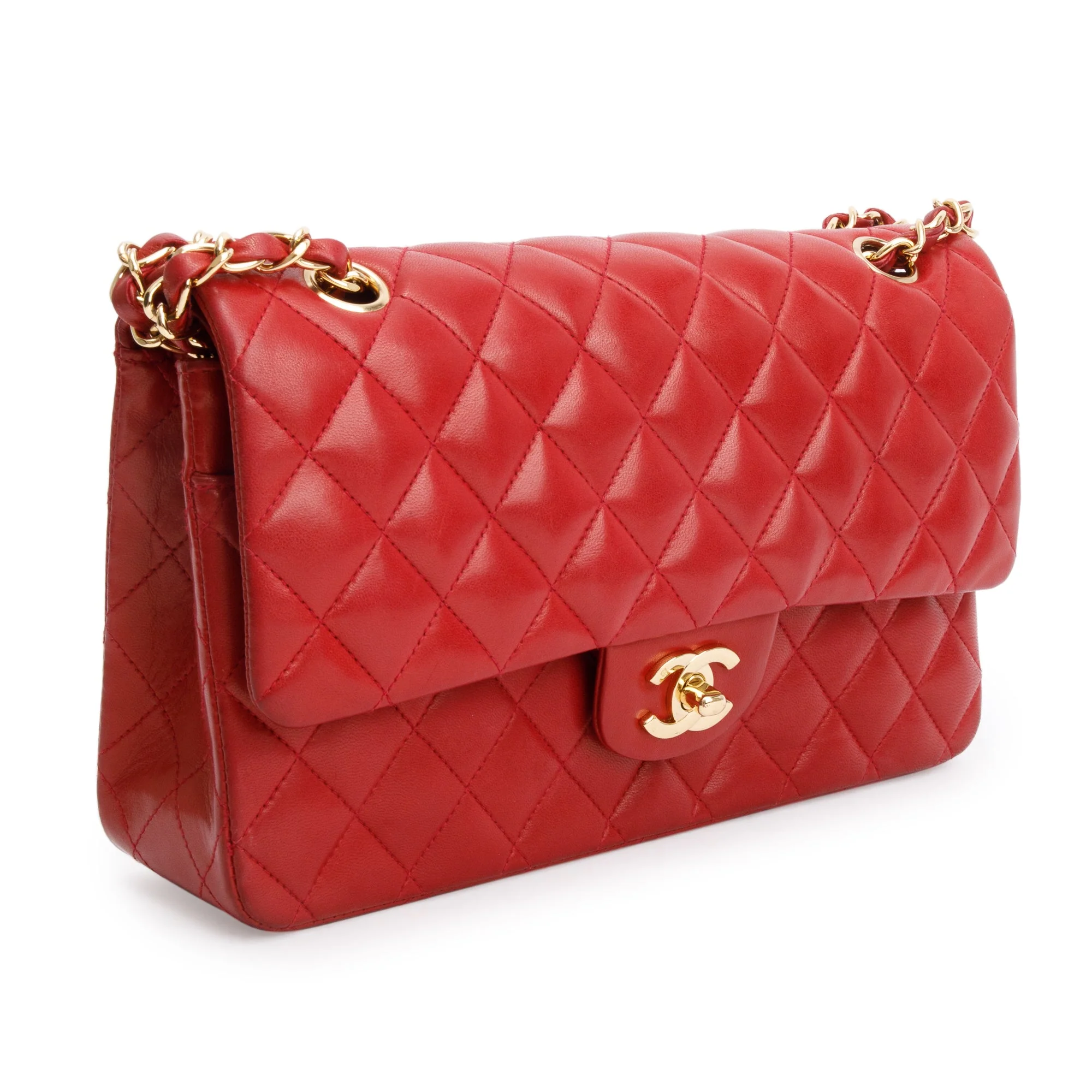Chanel Vintage Red Quilted Lambskin Leather Classic Medium Double Flap Bag w/ Box & Authenticity Card - Image 5