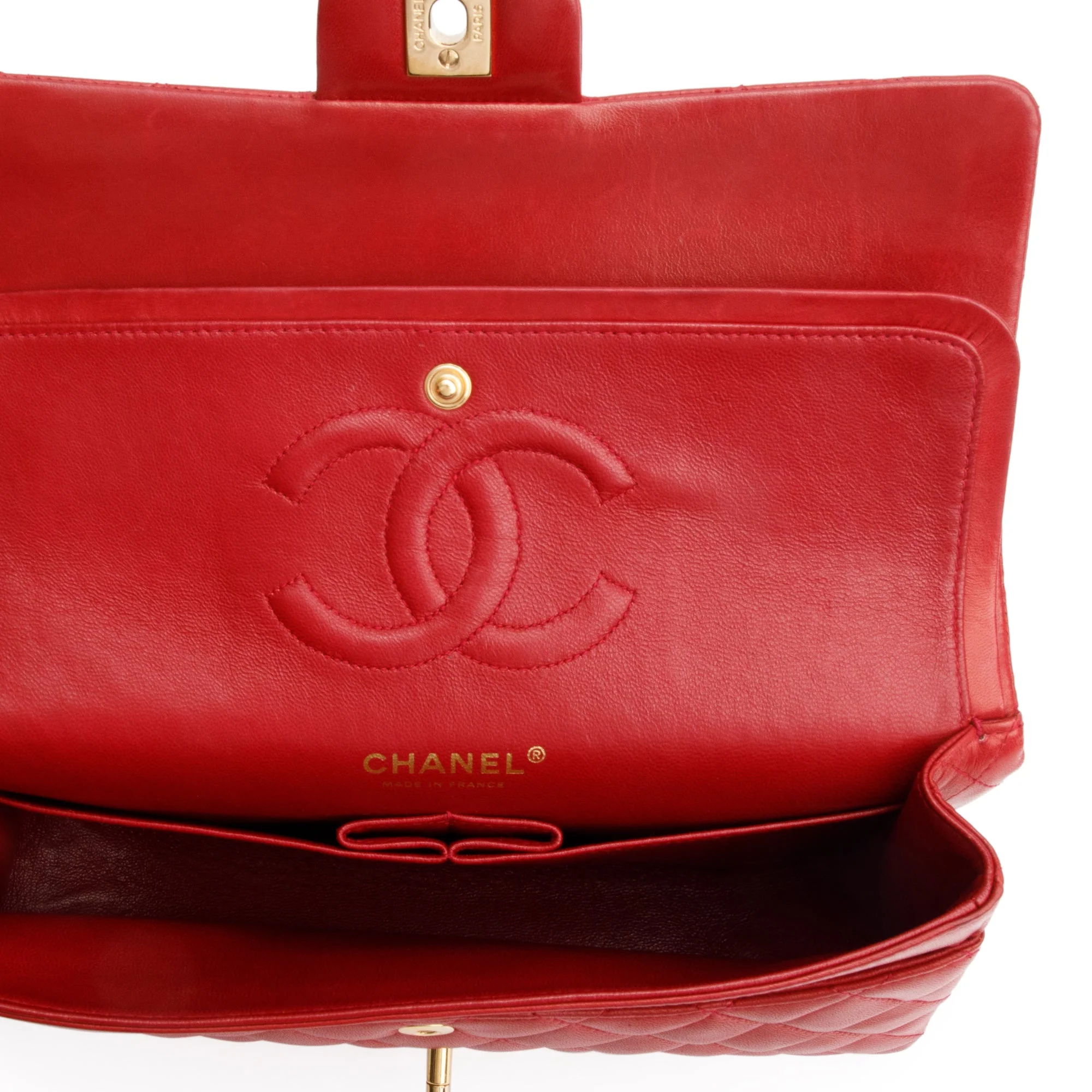 Chanel Vintage Red Quilted Lambskin Leather Classic Medium Double Flap Bag w/ Box & Authenticity Card - Image 9