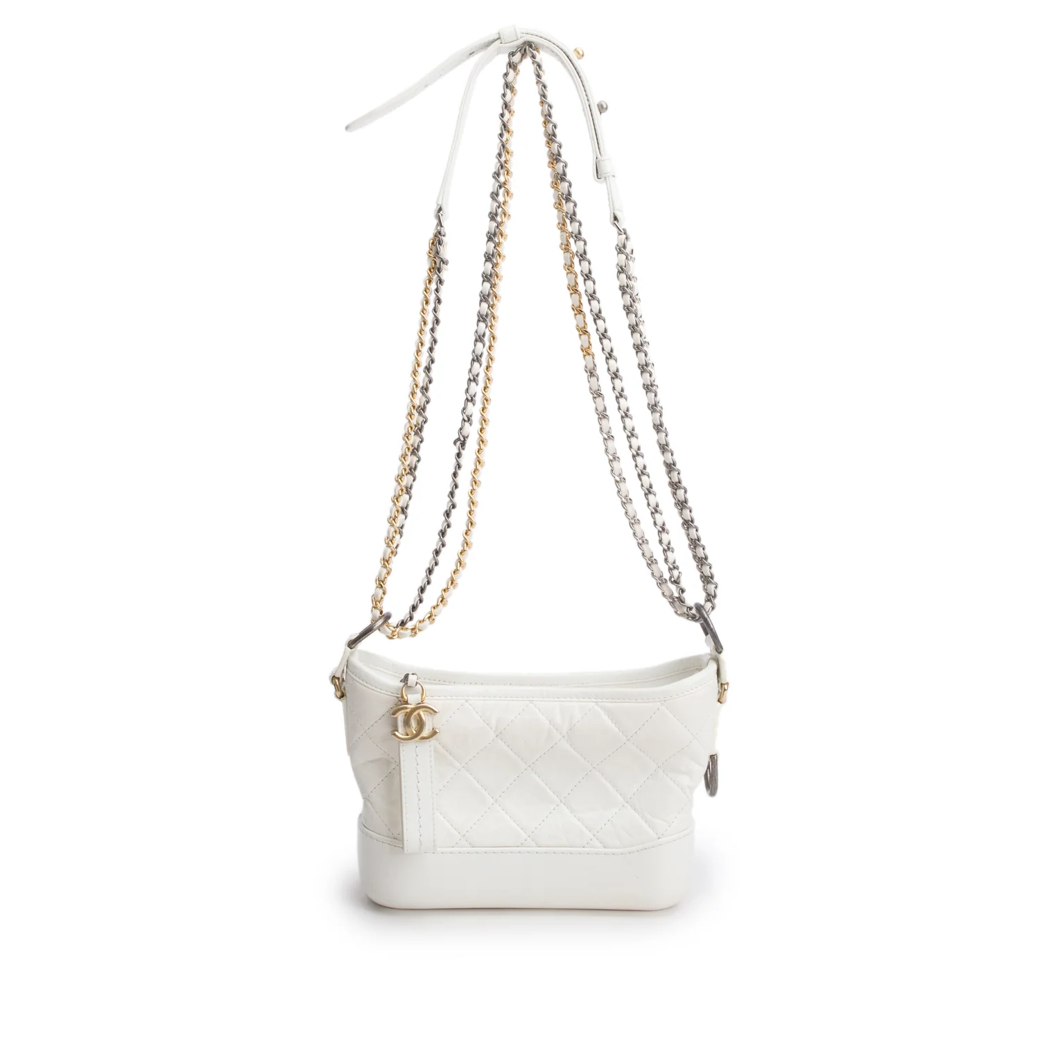Chanel White Aged Calfskin Leather Small Gabrielle Hobo - Image 3