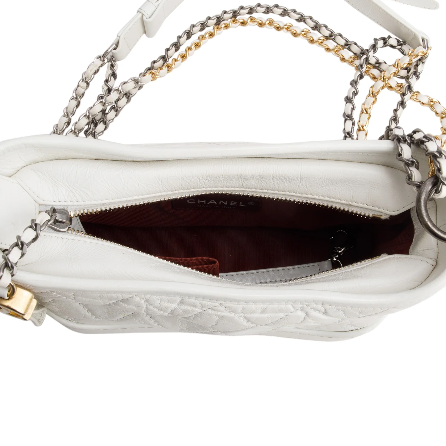 Chanel White Aged Calfskin Leather Small Gabrielle Hobo - Image 8