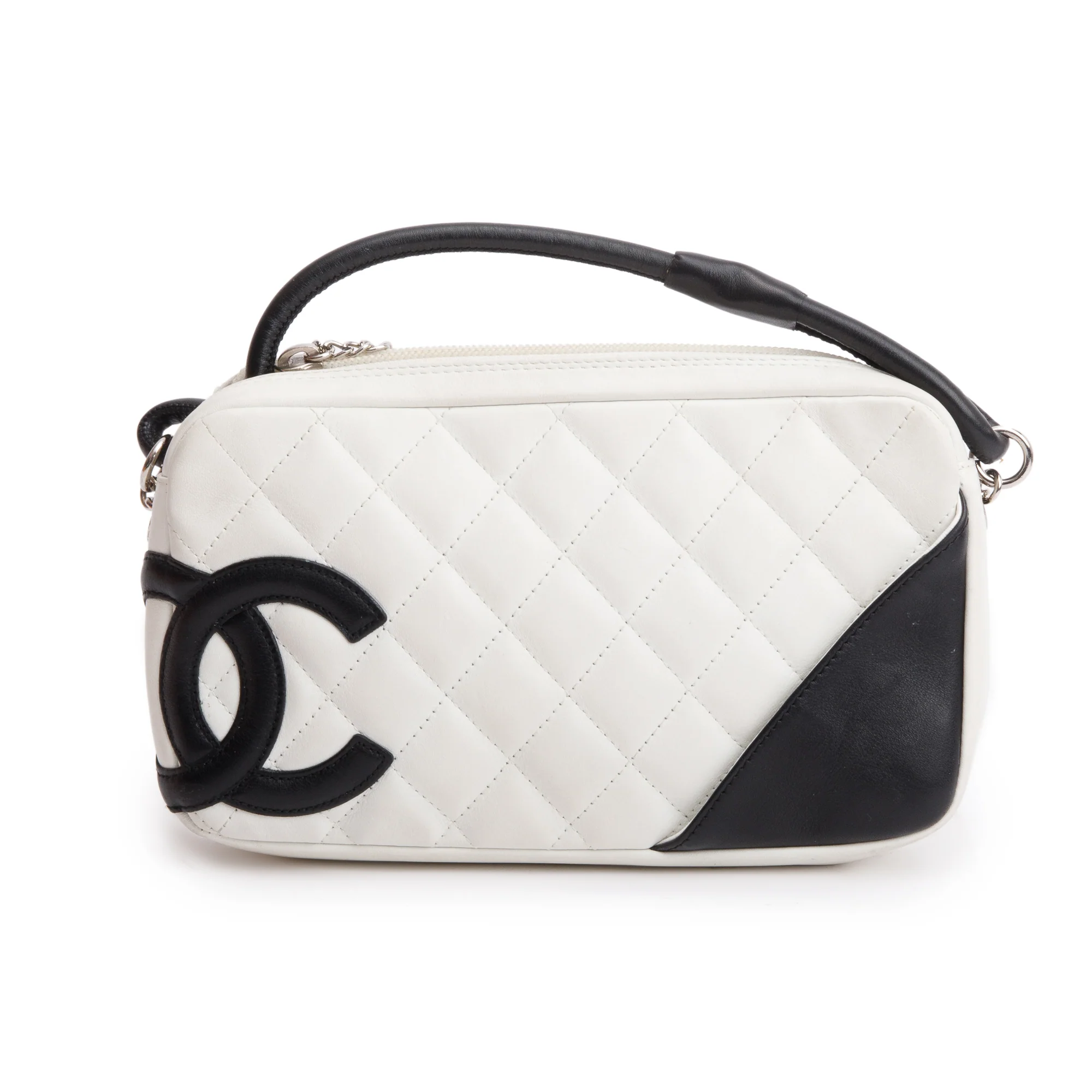 Chanel White/Black Calfskin Leather Ligne Cambon Pochette - Image 3