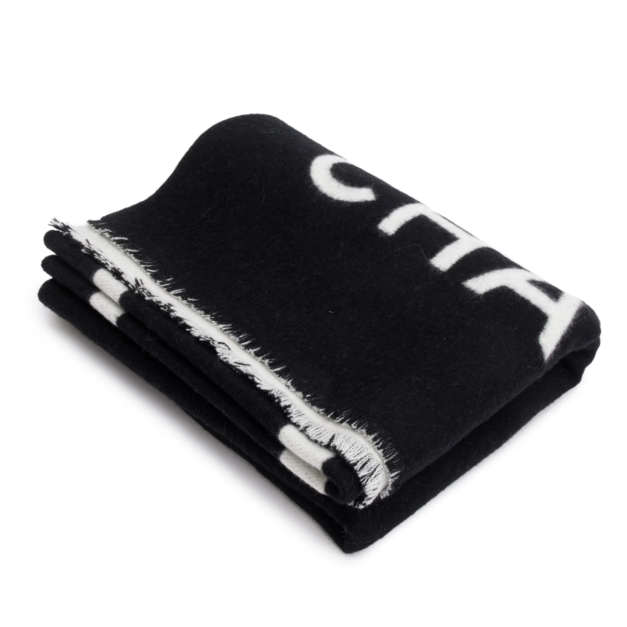 Chanel White & Black CC Logo Cashmere Scarf - Image 4