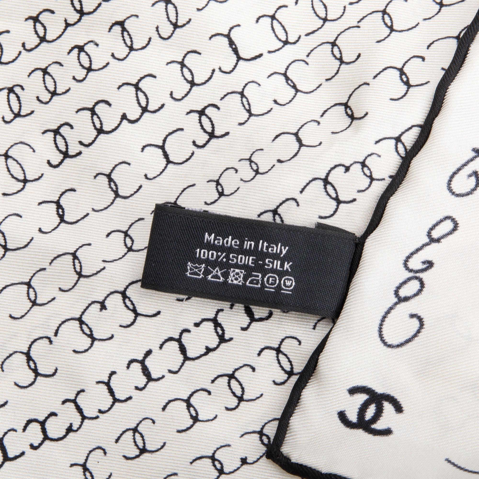 Chanel White & Black CC Logo Print Silk Square Scarf - Image 2
