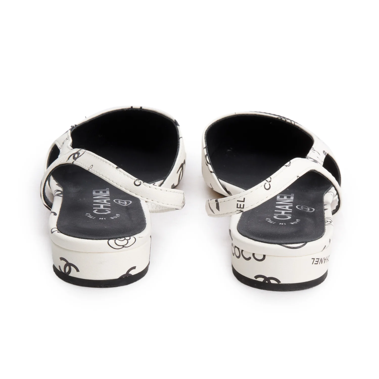 Chanel White Black Printed Lambskin CC Slingback Flats, Size 40 w/ Box - Image 5