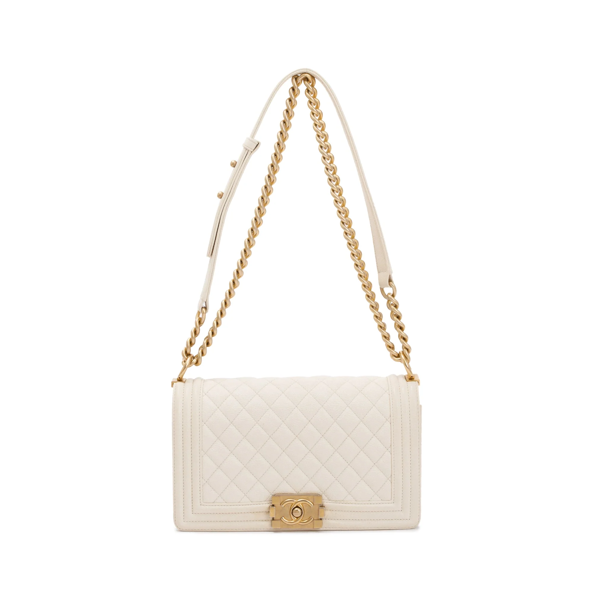 Chanel White Calfskin Leather Medium Boy Bag w/ Authenticity Card - Image 3