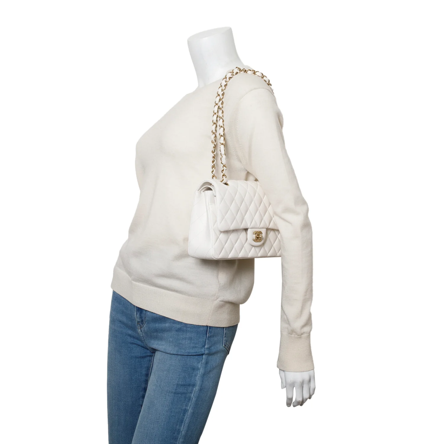 Chanel White Quilted Caviar Leather Classic Medium Double Flap Bag w/ Box - Image 2
