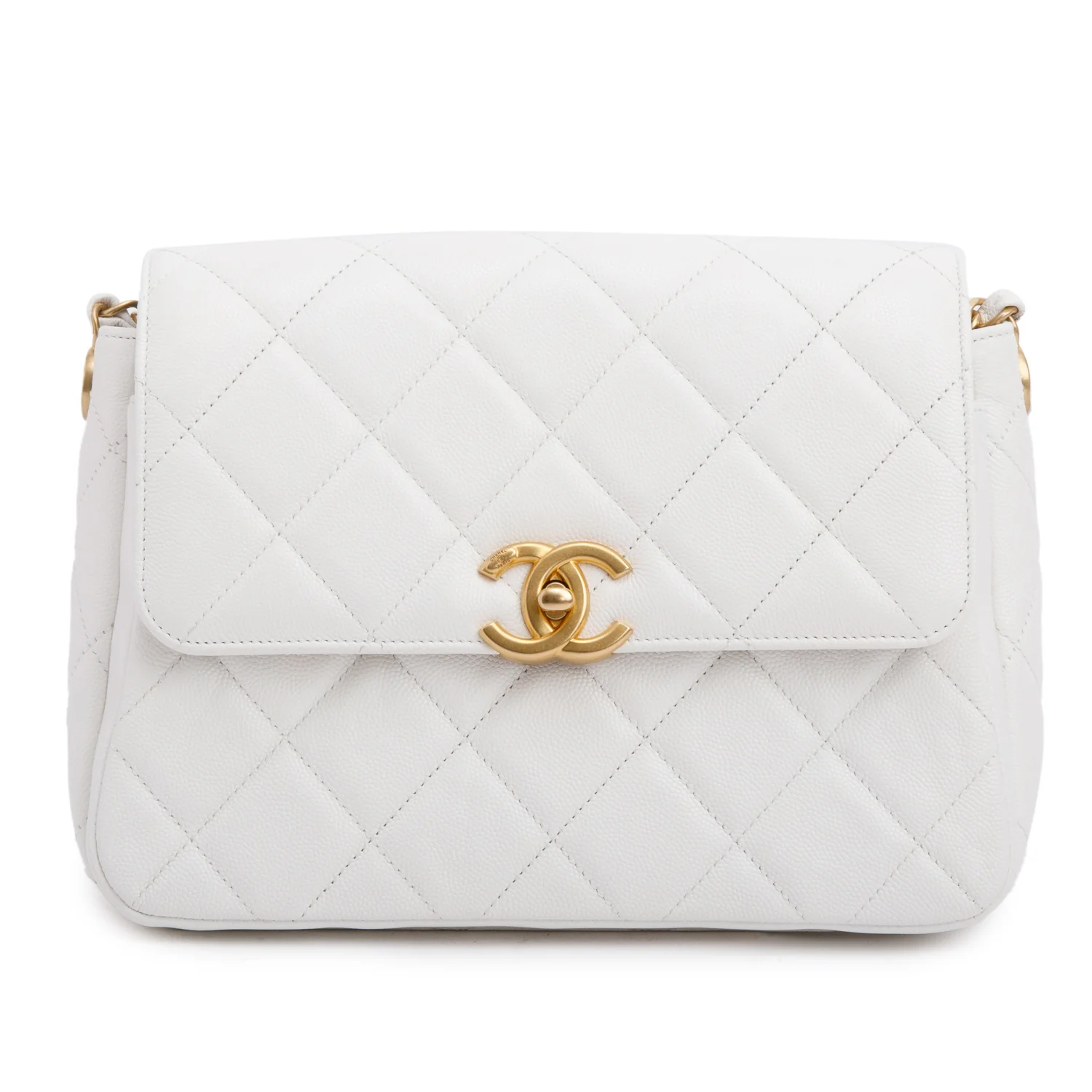 Chanel White Quilted Caviar Leather Small CC Side Note Flap Bag - Image 3