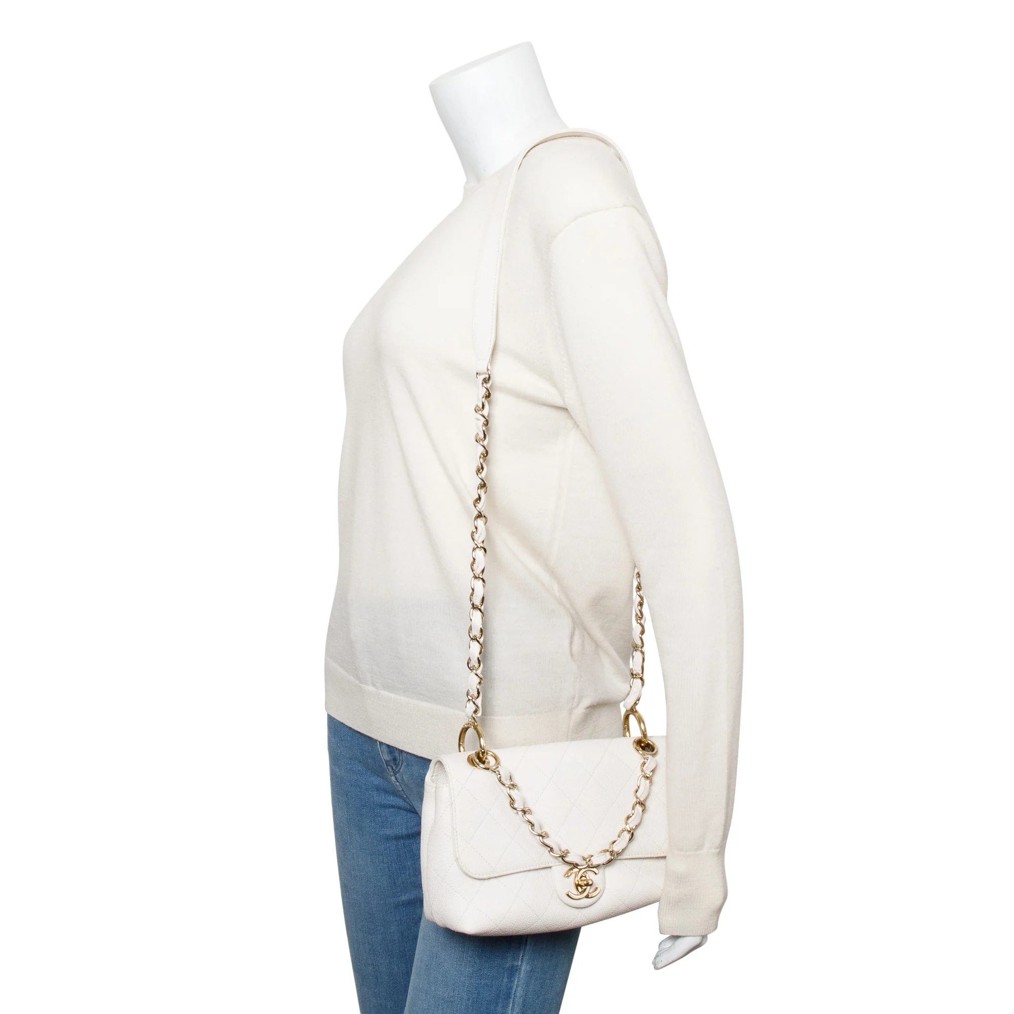Chanel White Quilted Caviar Leather Small City Walk Flap Bag w/ Authenticity Card - Image 2