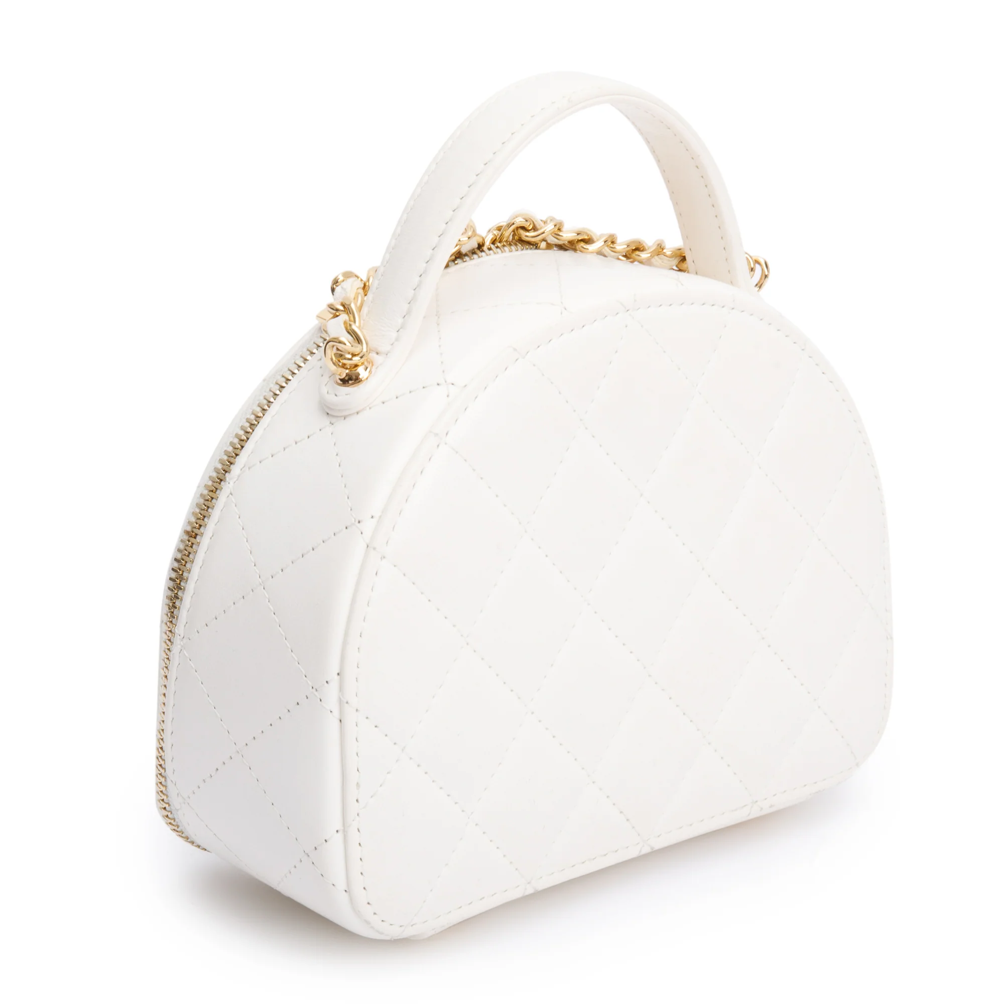 Chanel White Quilted Lambskin Leather Small Chic Riviera Top Handle Vanity Case - Image 6