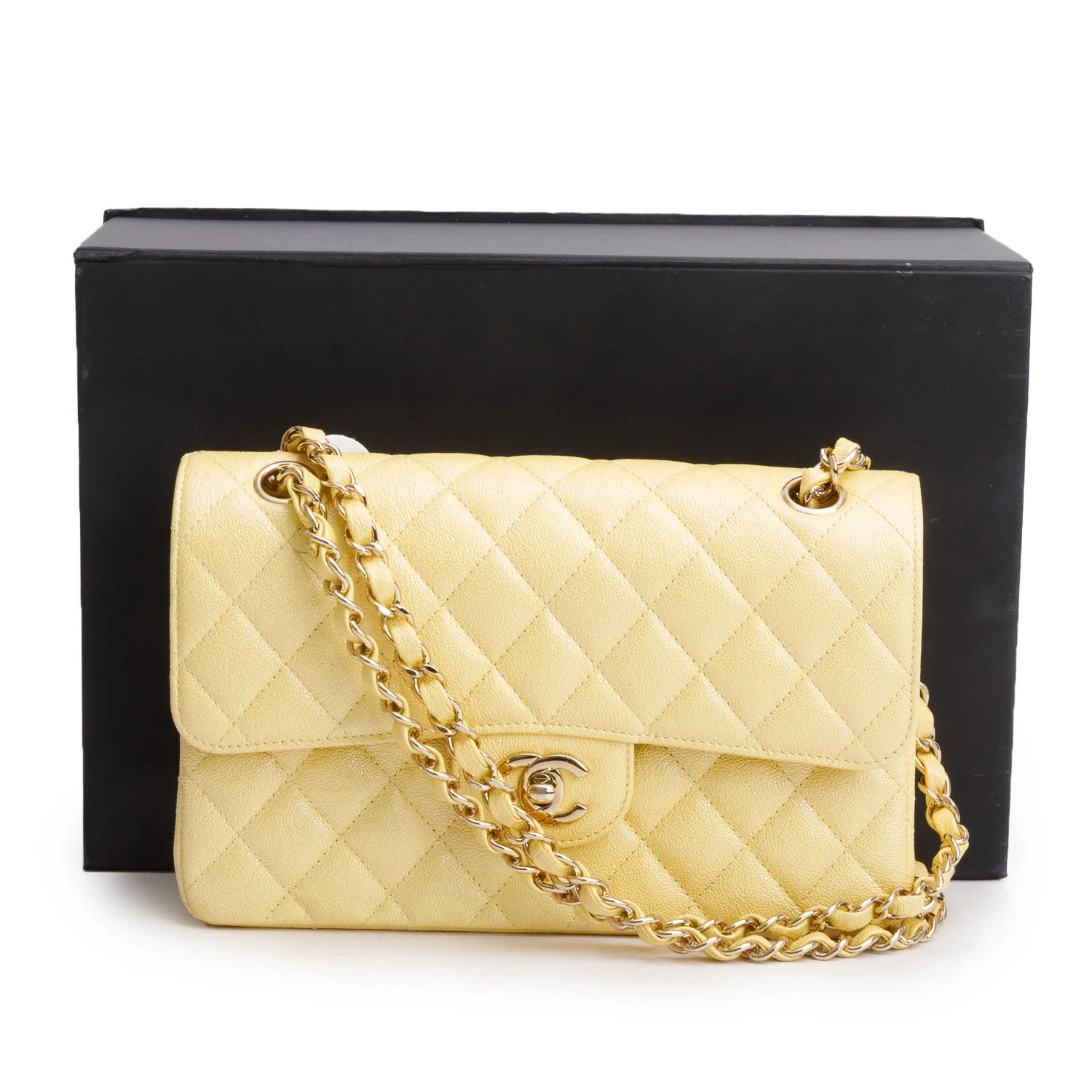 Chanel Yellow Iridescent Caviar Quilted Leather Small Double Flap Bag w/ Box - Image 2