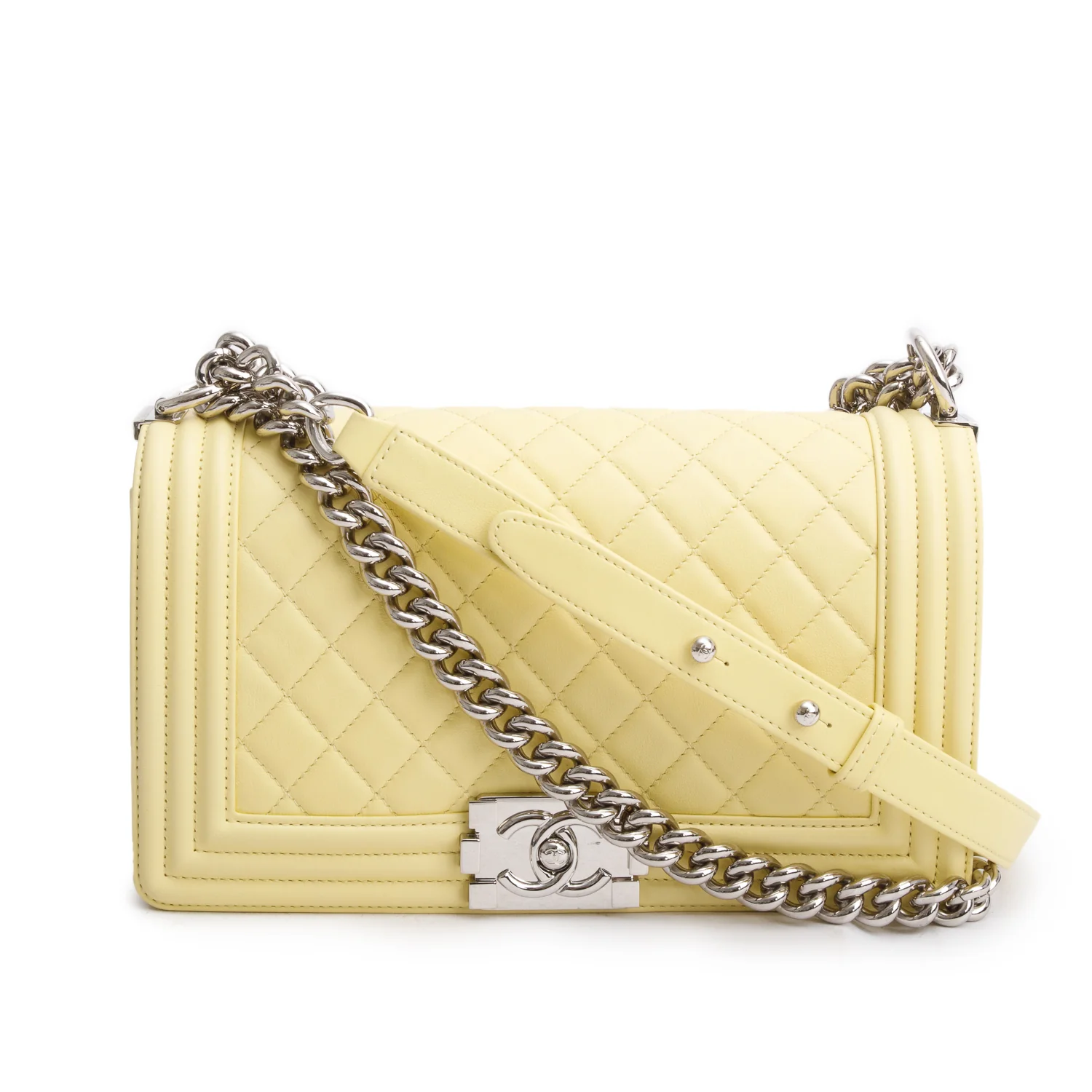 Chanel Yellow Quilted Lambskin Leather Medium Boy Bag w/ Authenticity Card