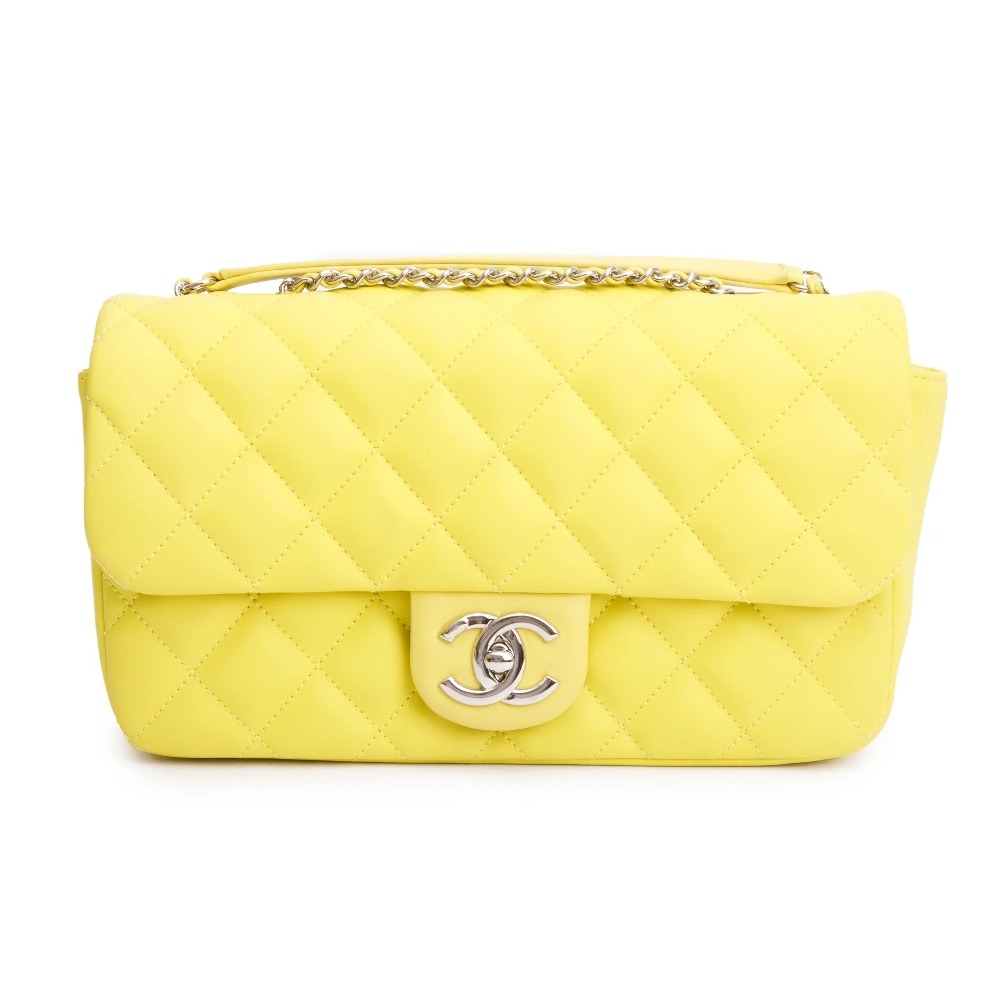 Chanel Yellow Quilted Lambskin Leather Medium Rain Flap Bag w/ Box & Authenticity Card - Image 4