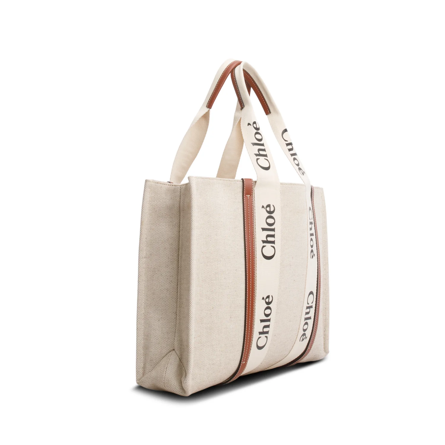 Chloe Beige Cotton Calfskin Large Woody Ribbon Tote w/ Authenticity Card - Image 5