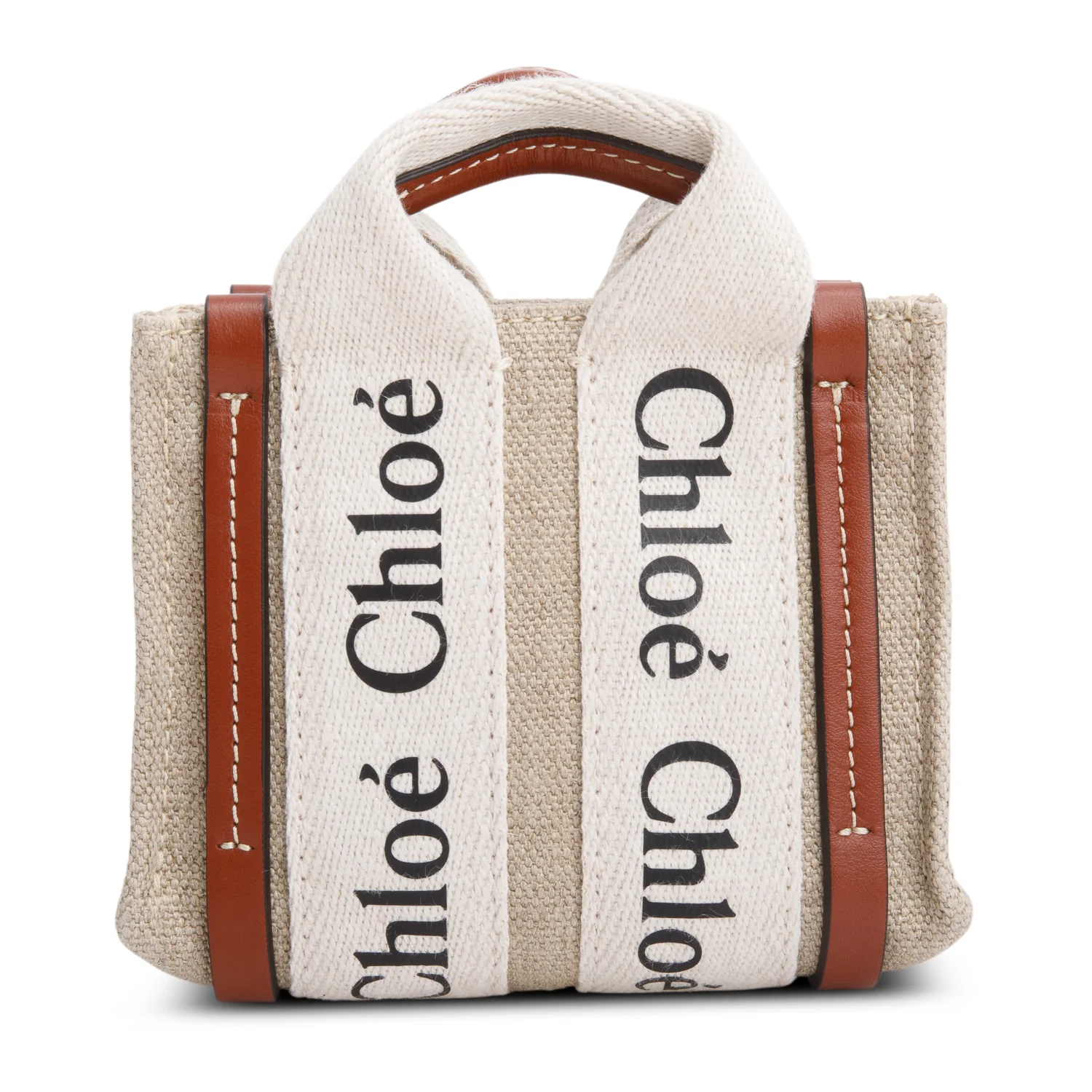 Chloe Beige Cotton Calfskin Mini Woody Ribbon Tote w/ Box - Image 6