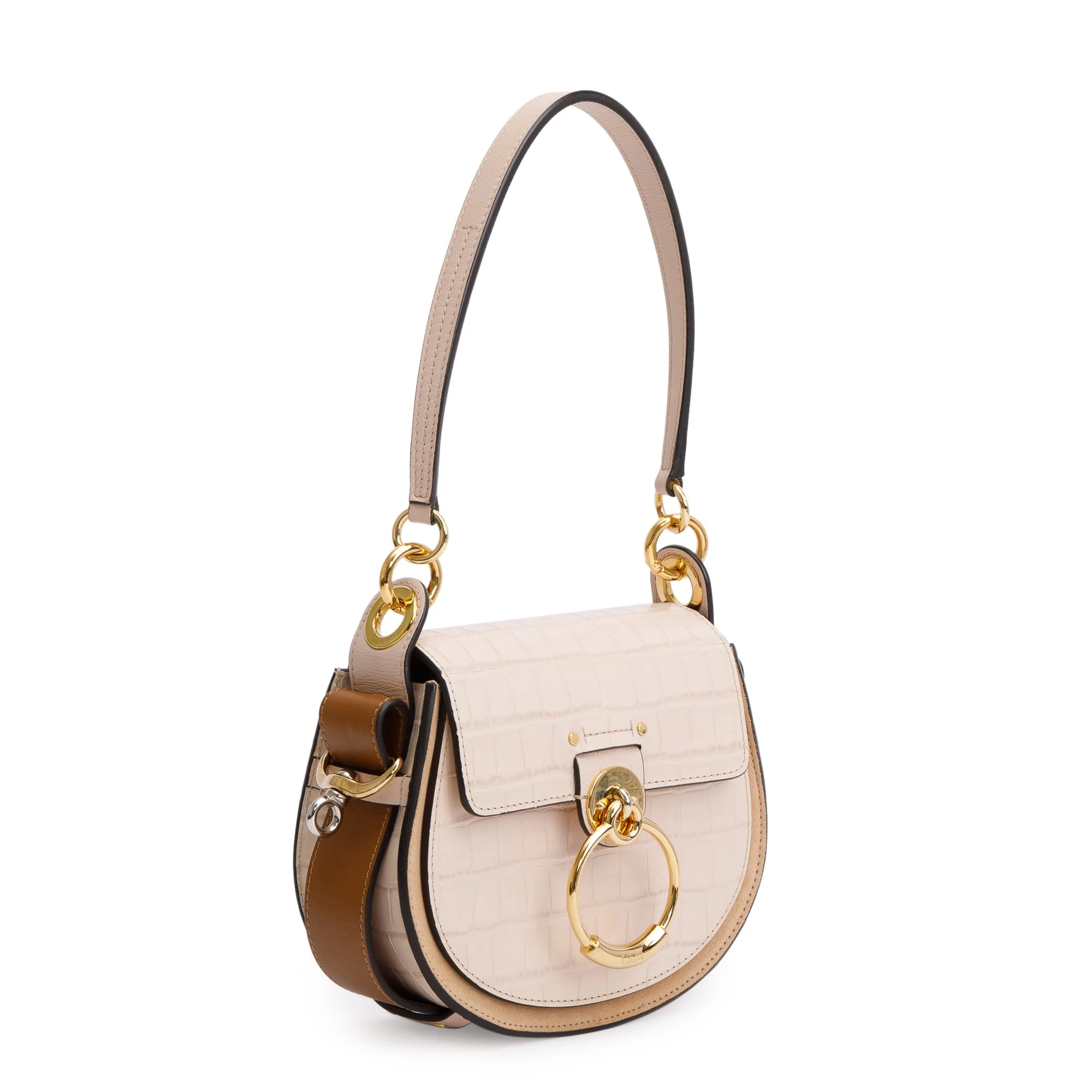 Chloe Beige Croc Embossed Calfskin Leather Tess Bag w/ Strap - Image 4