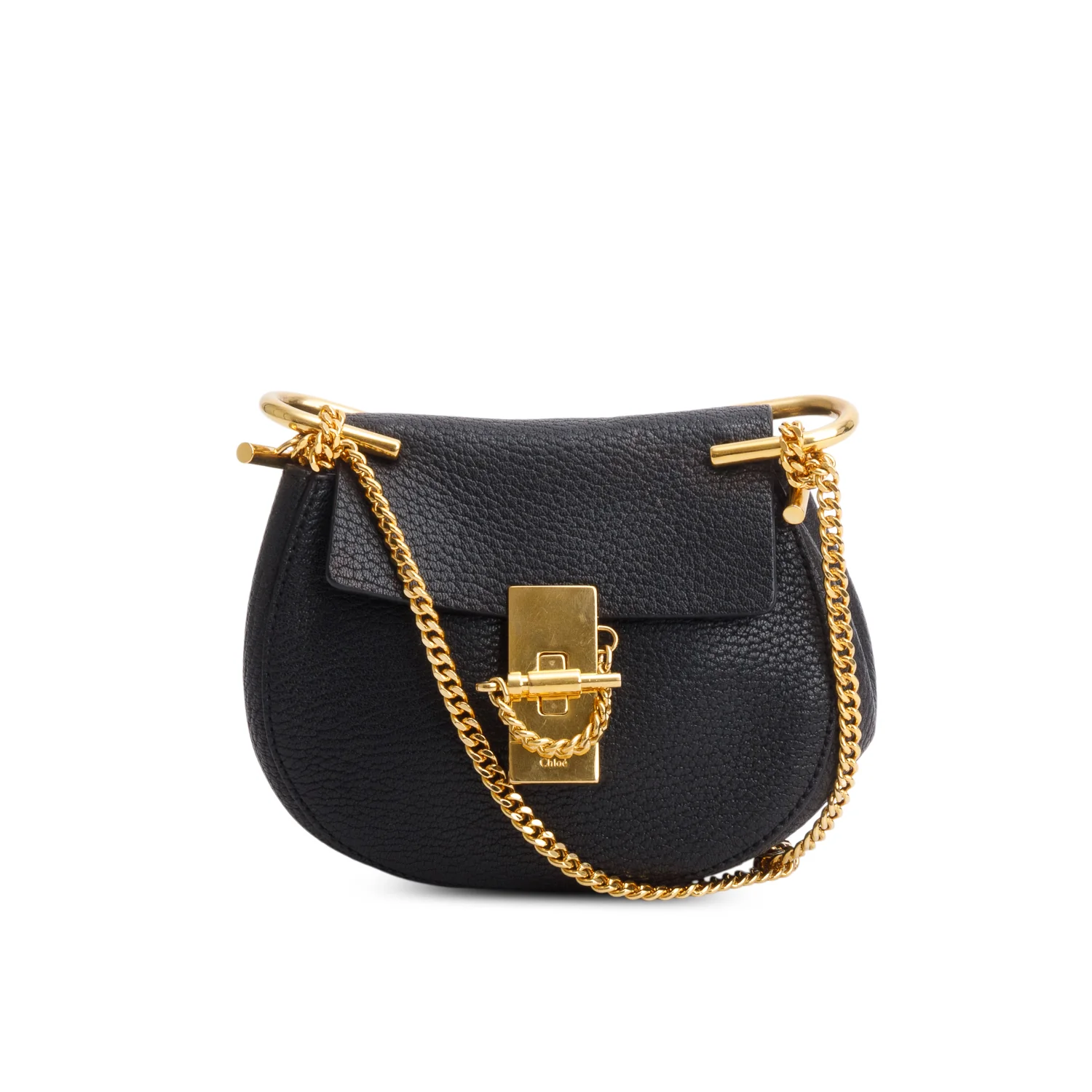 Chloe Black Grained Goatskin Nano Drew Shoulder Bag