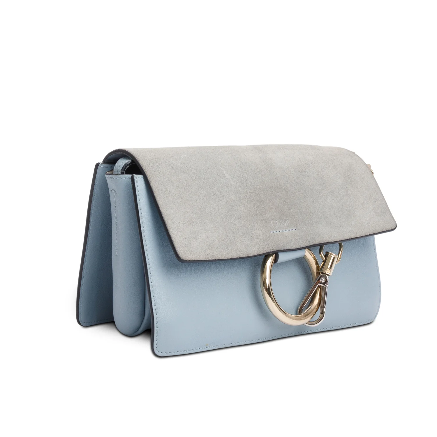 Chloe Blue Suede & Calfskin Leather Small Faye Shoulder Bag - Image 4