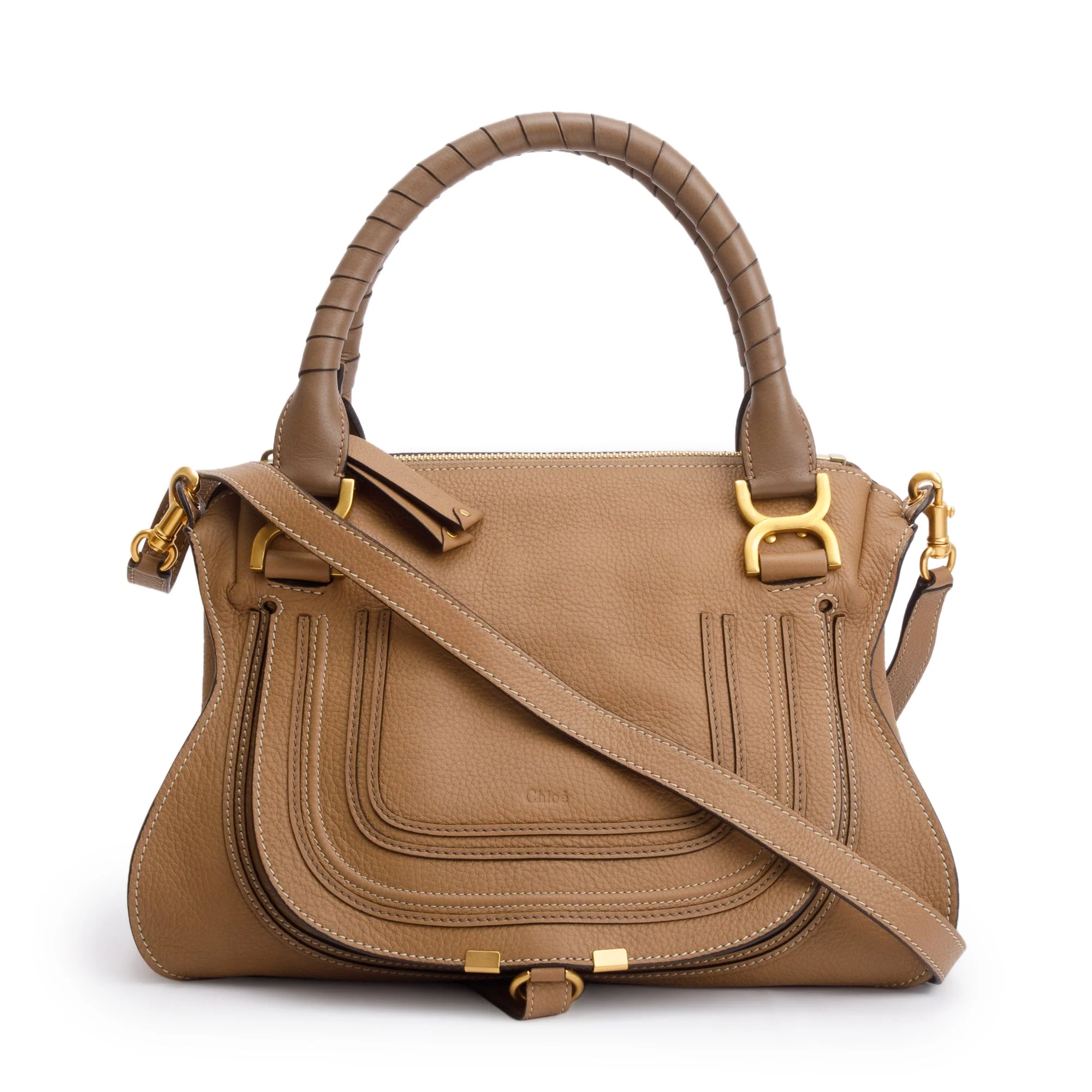 Chloe Brown Calfskin Leather Medium Marcie Shoulder Bag w/ Strap & Authenticity Card