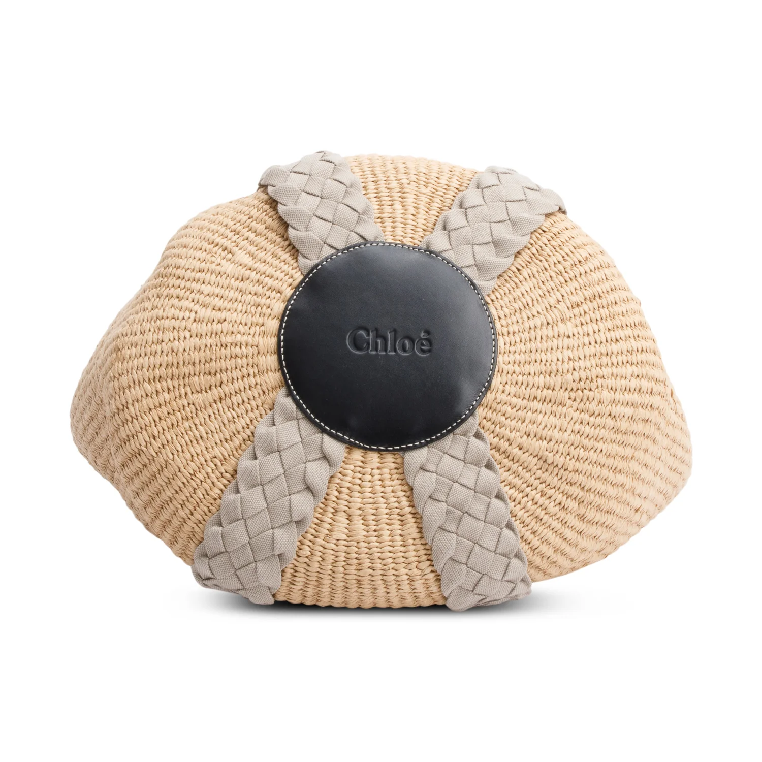 Chloe Brown/Grey Raffia Straw Bucket Tote w/ Authenticity Card - Image 5