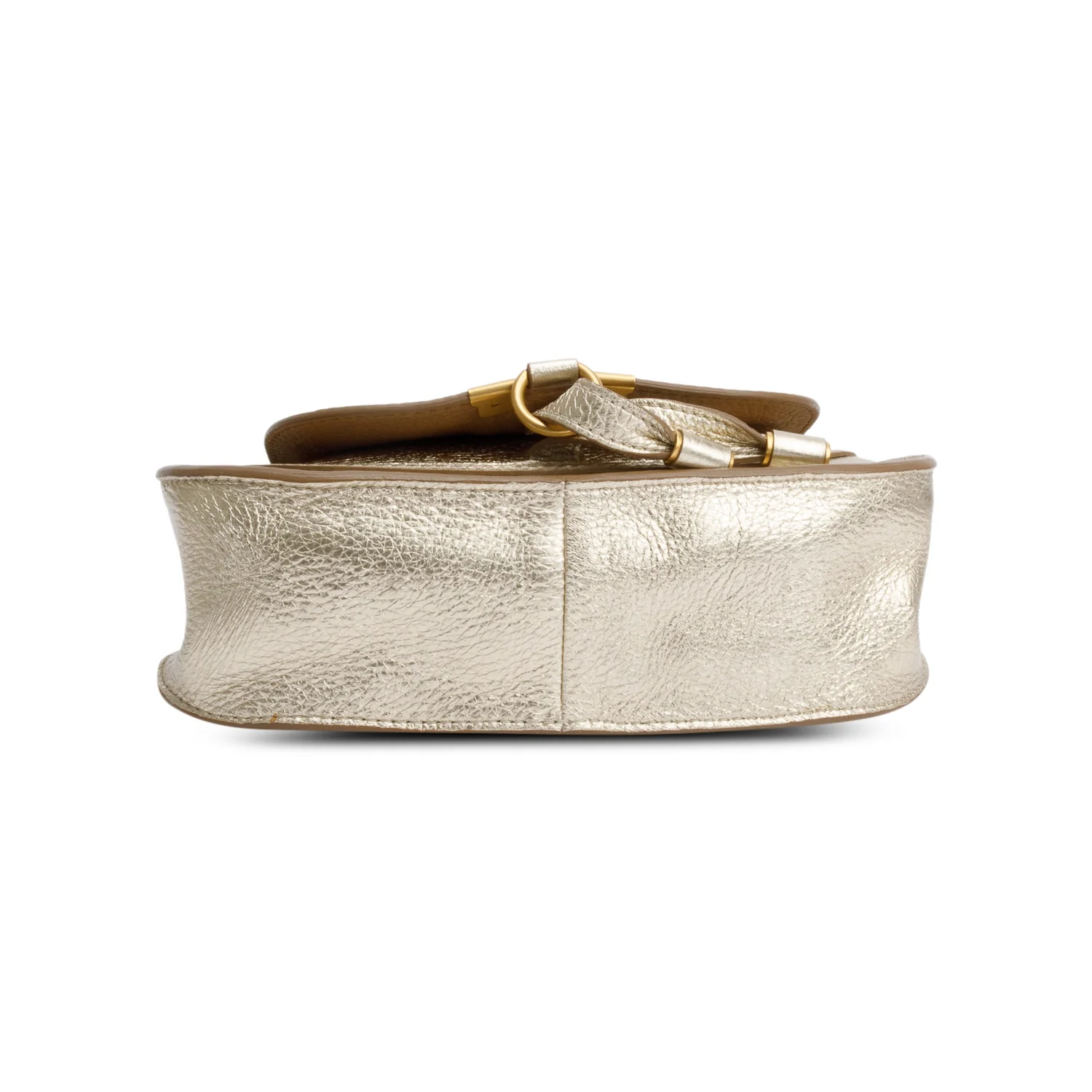 Chloe Metallic Gold Calfskin Leather Mini Marcie Shoulder Bag w/ Strap - Image 7